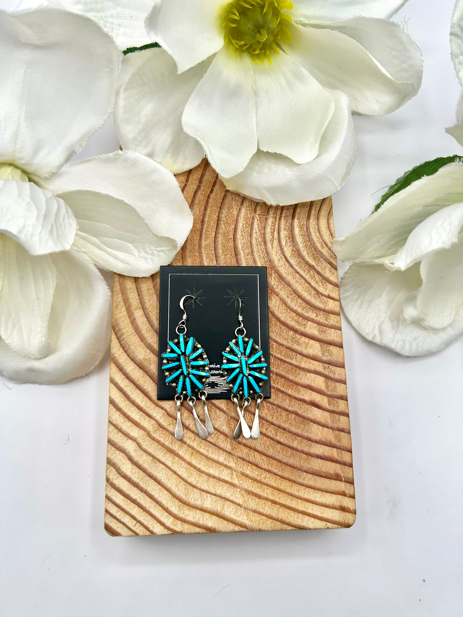 Zuni Made Kingman Turquoise & Sterling Silver Hook Earrings