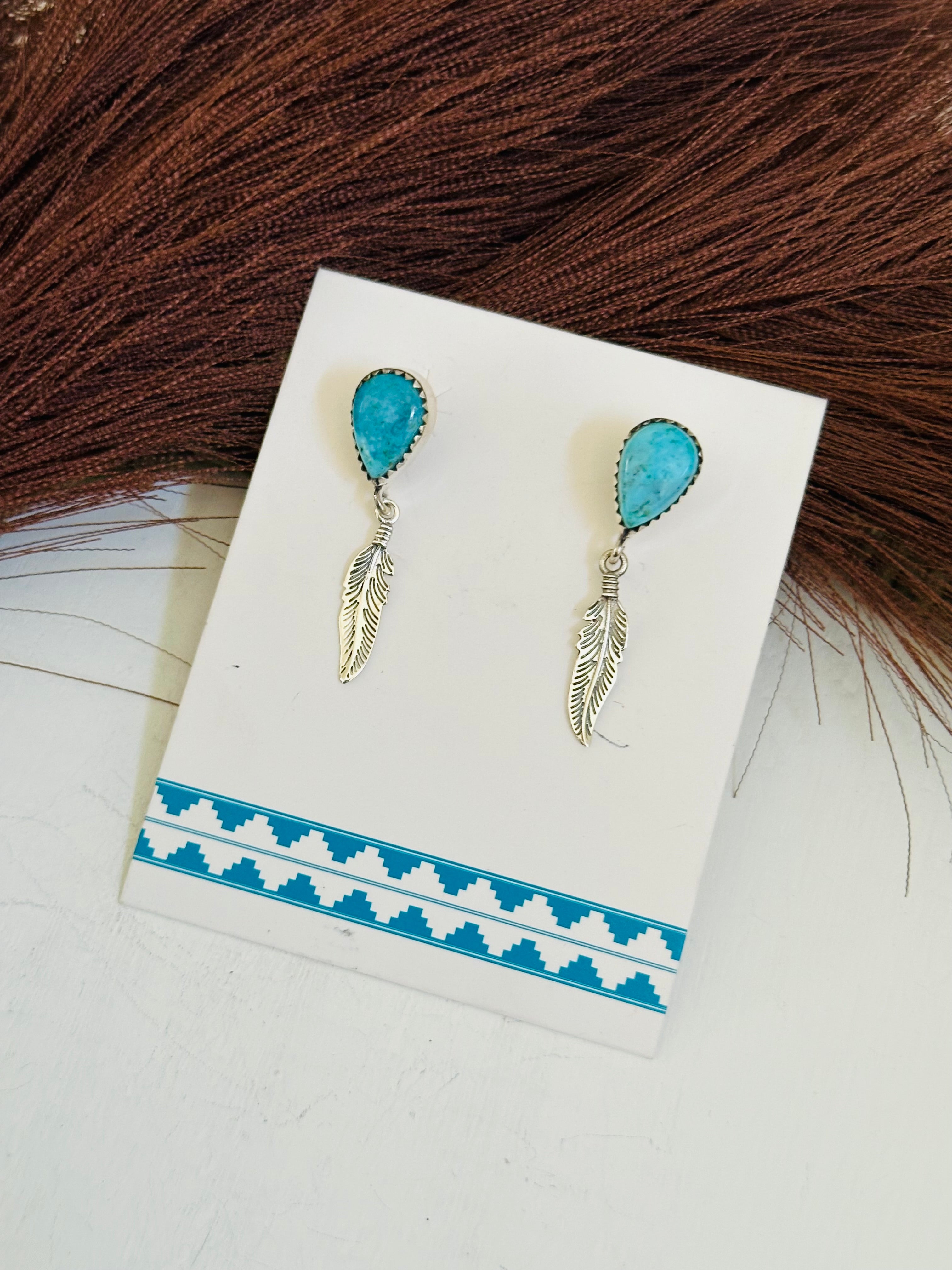 TTD “Heather” Kingman Turquoise & Sterling Silver Post Dangle Earrings