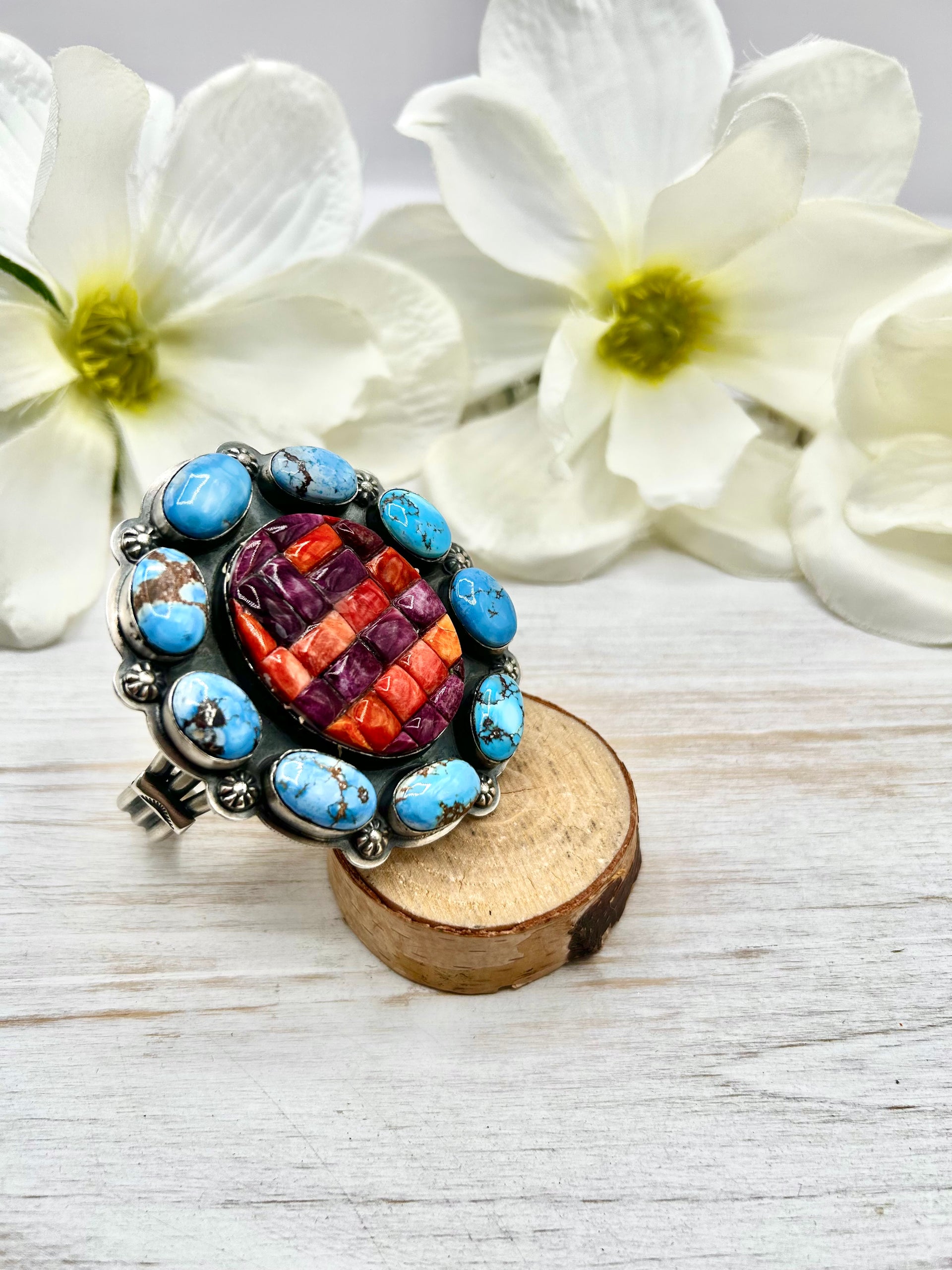 Navajo Made Multi Stone & Sterling Silver Cuff Bracelet