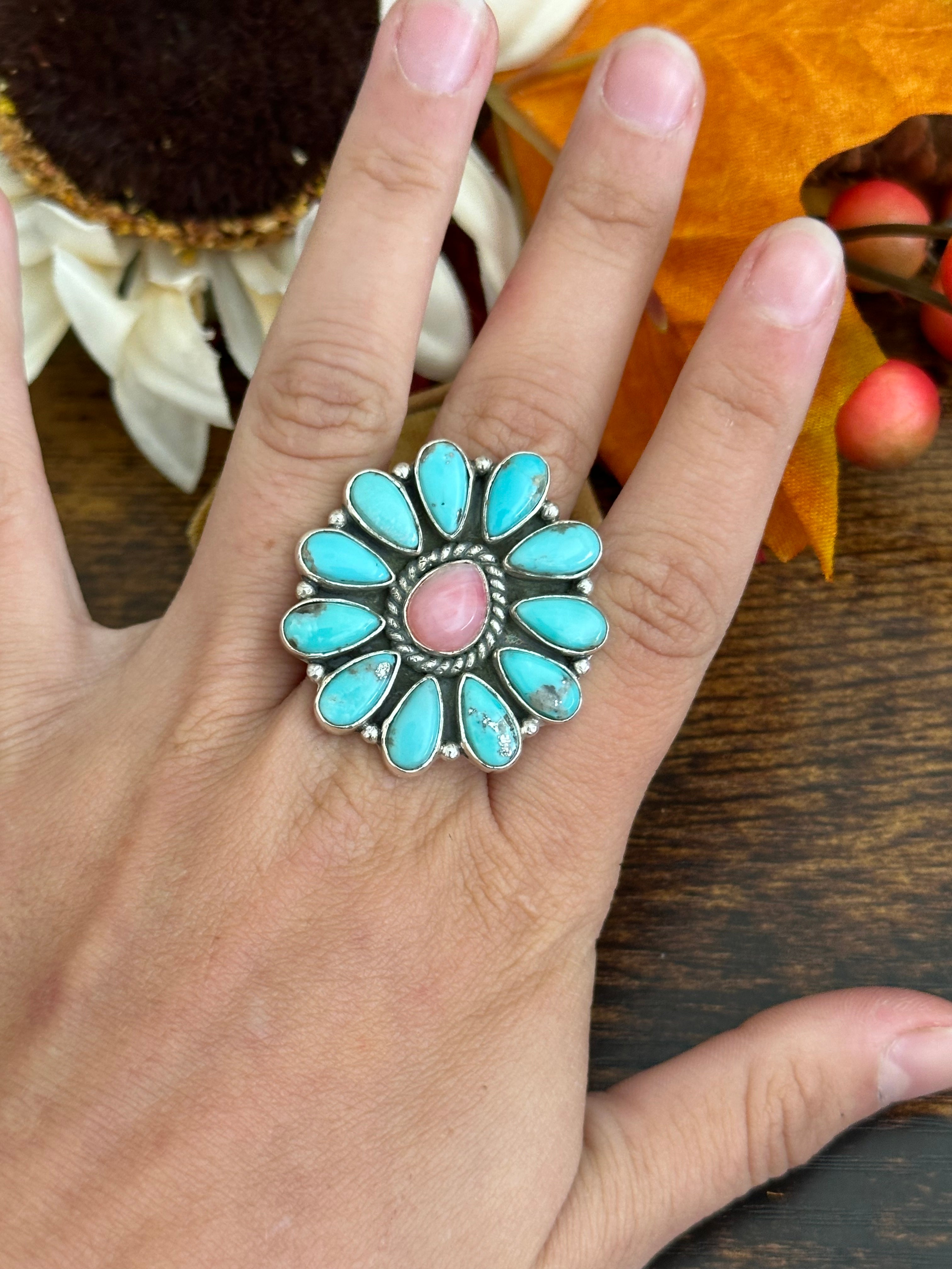 Southwest Handmade Multi Stone & Sterling Silver Adjustable Ring