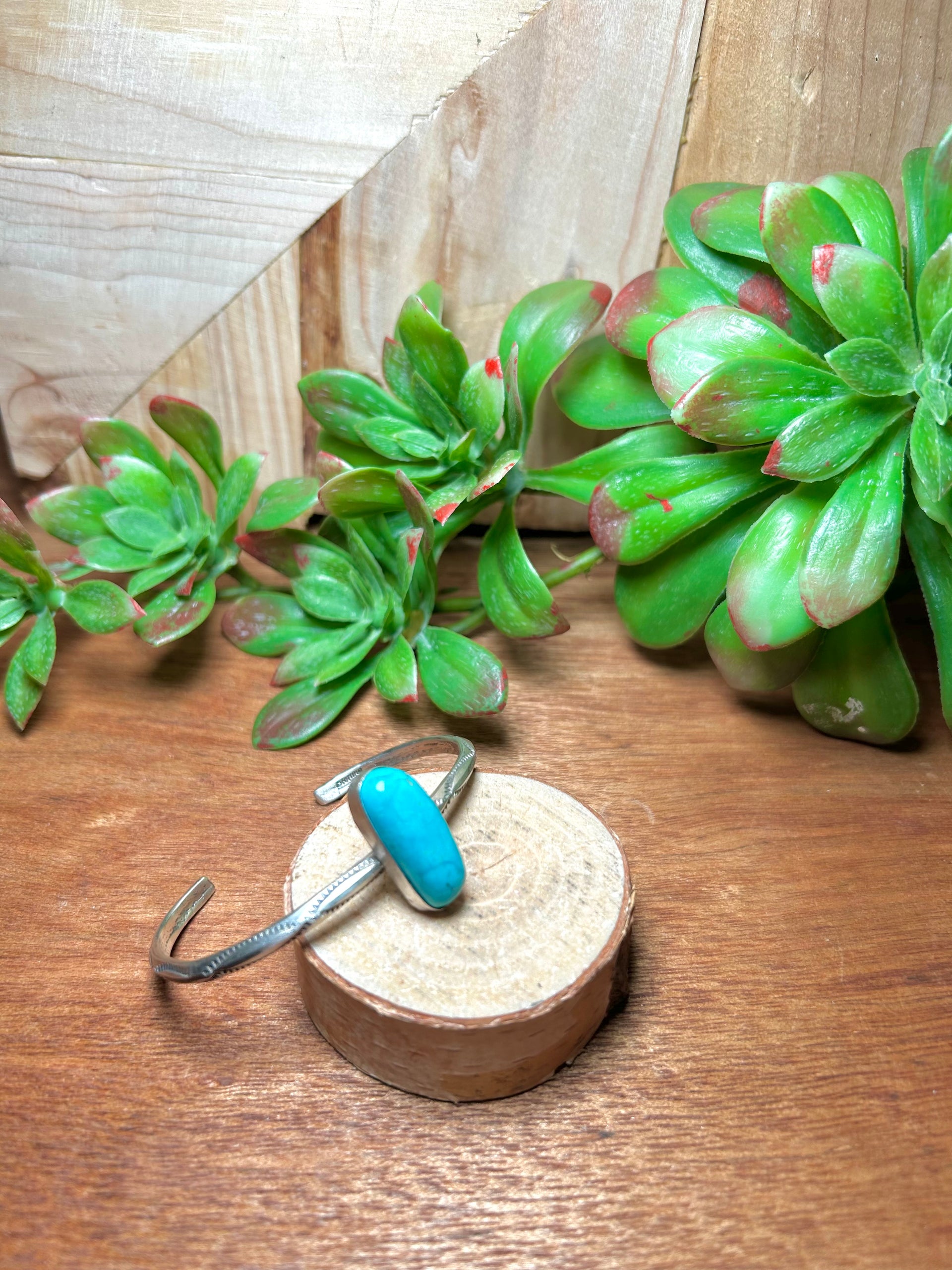 Navajo Made Kingman Turquoise & Sterling Silver Cuff Bracelet