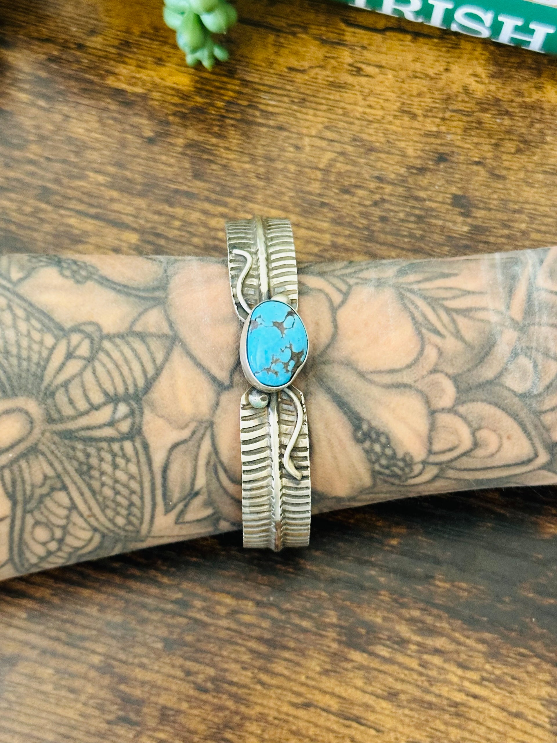 Navajo Made Kingman Turquoise & Sterling Silver Cuff Bracelet