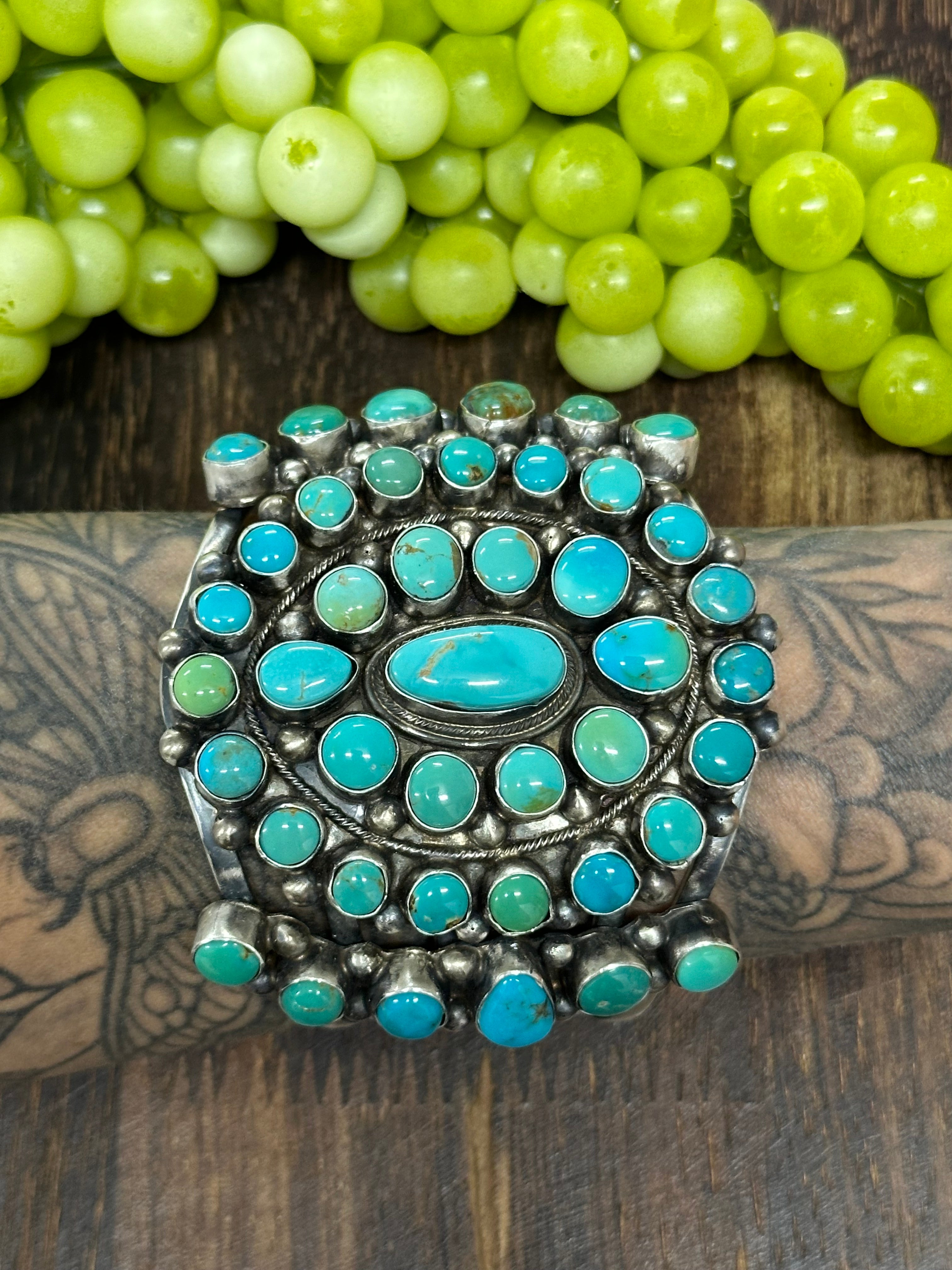 Kathleen Livingston Royston Turquoise & Sterling Silver Cluster Cuff Bracelet