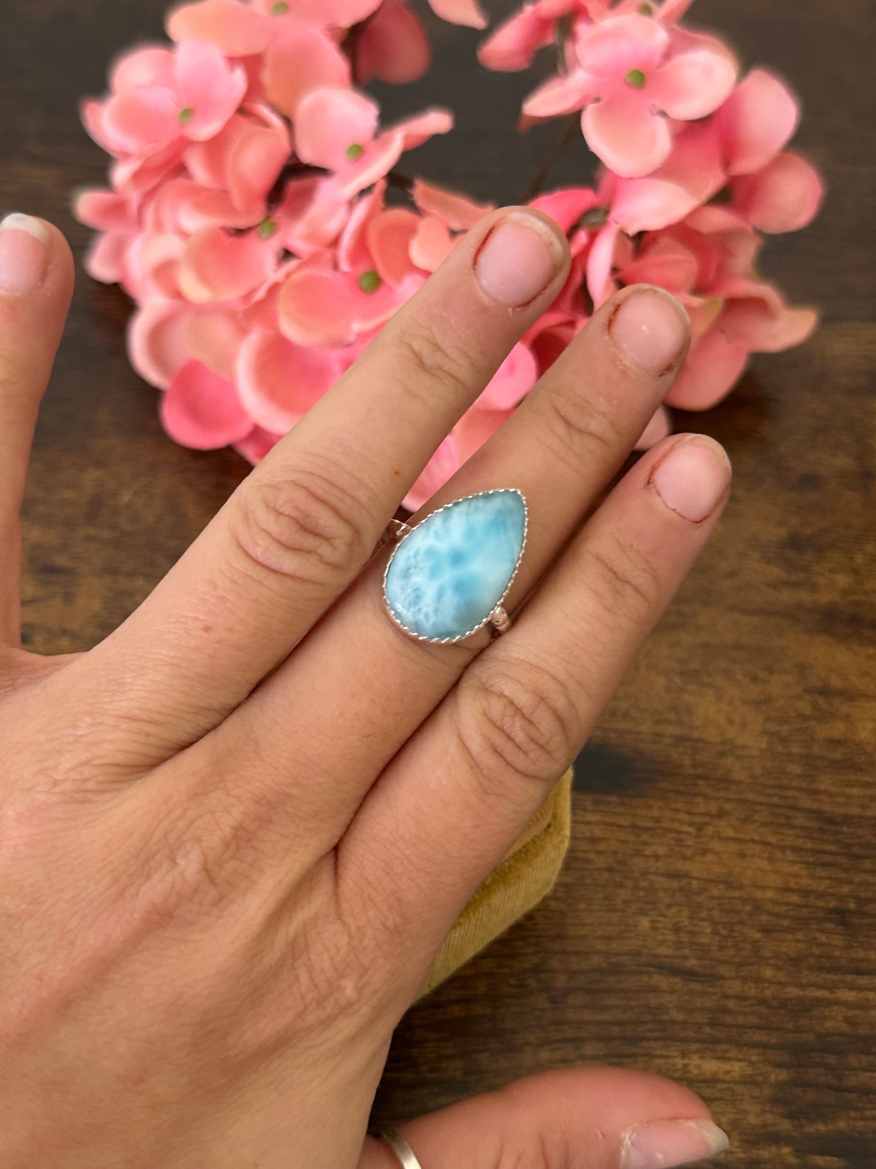 Southwest Handmade Larimar & Sterling Silver Ring Size 7.75