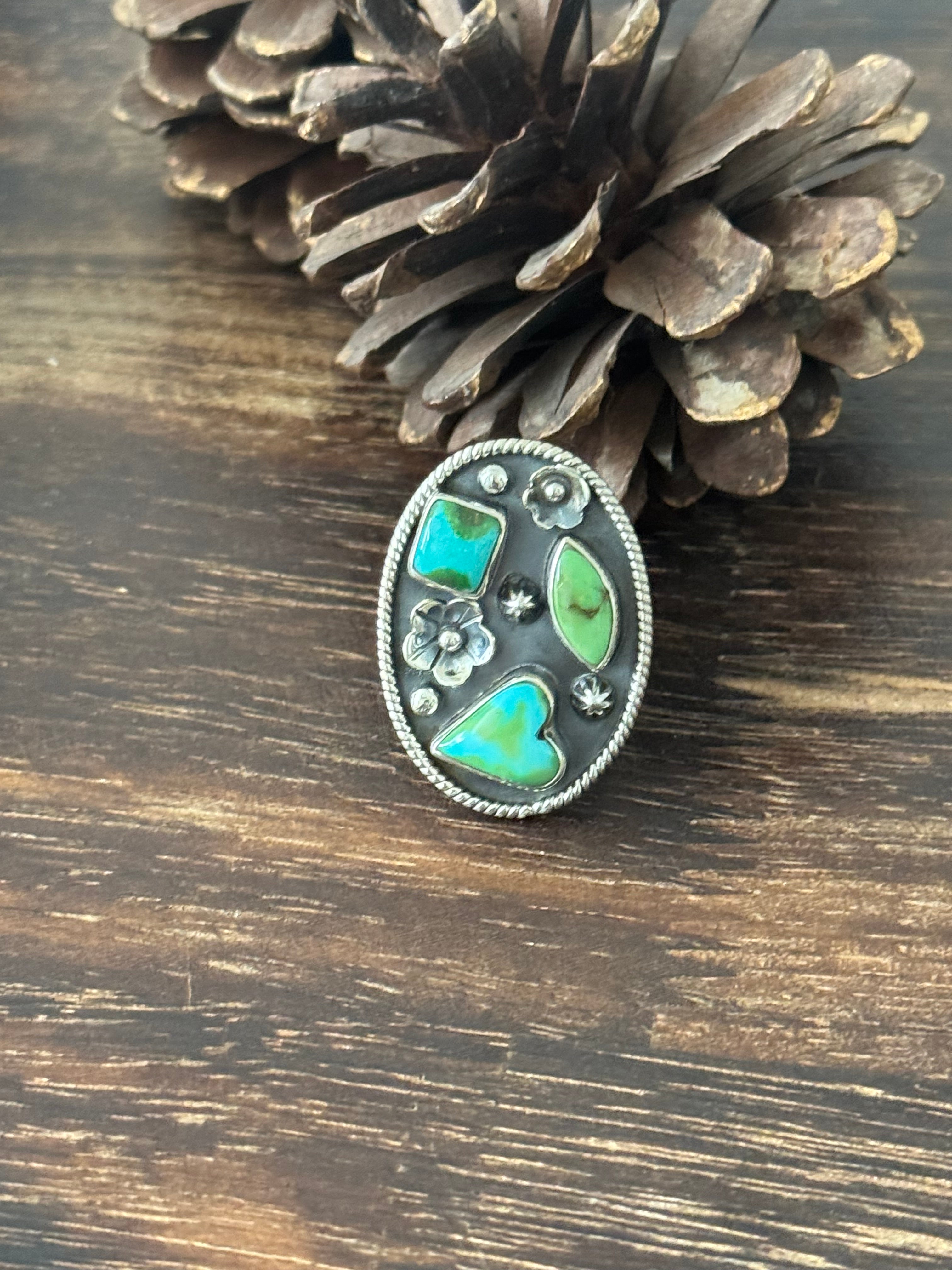 Southwest Handmade Sonoran Mountain Turquoise & Sterling Silver Adjustable Ring