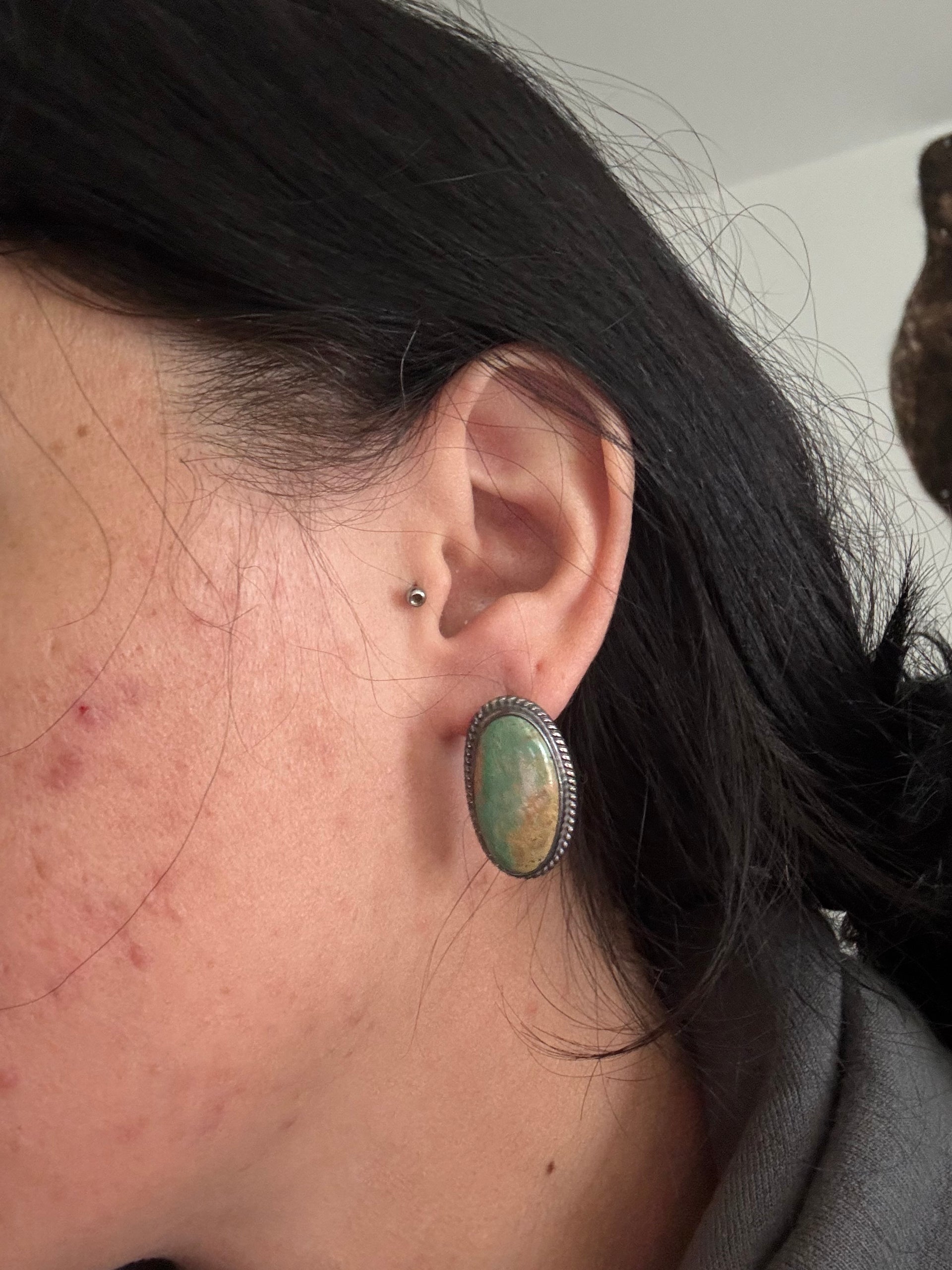 Larry Kaye Kingman Turquoise & Sterling Silver Post Earrings