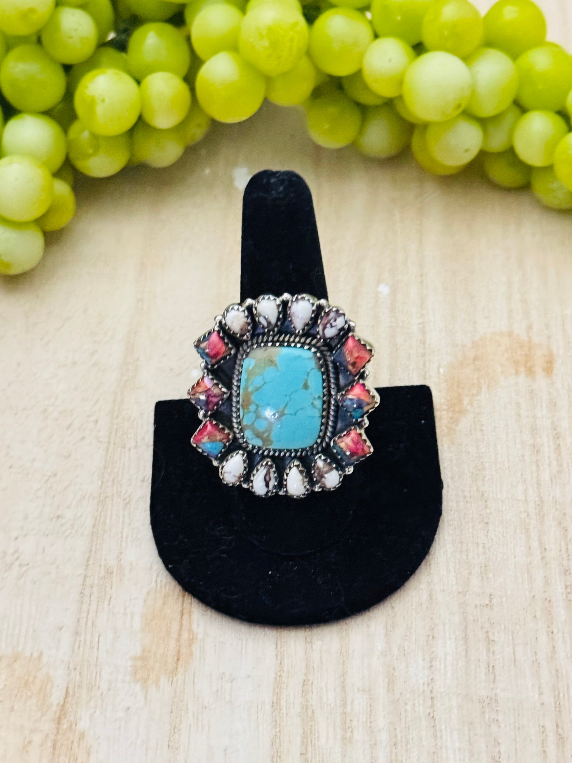 Southwest Handmade Multi Stone & Sterling Silver Adjustable Cluster Ring