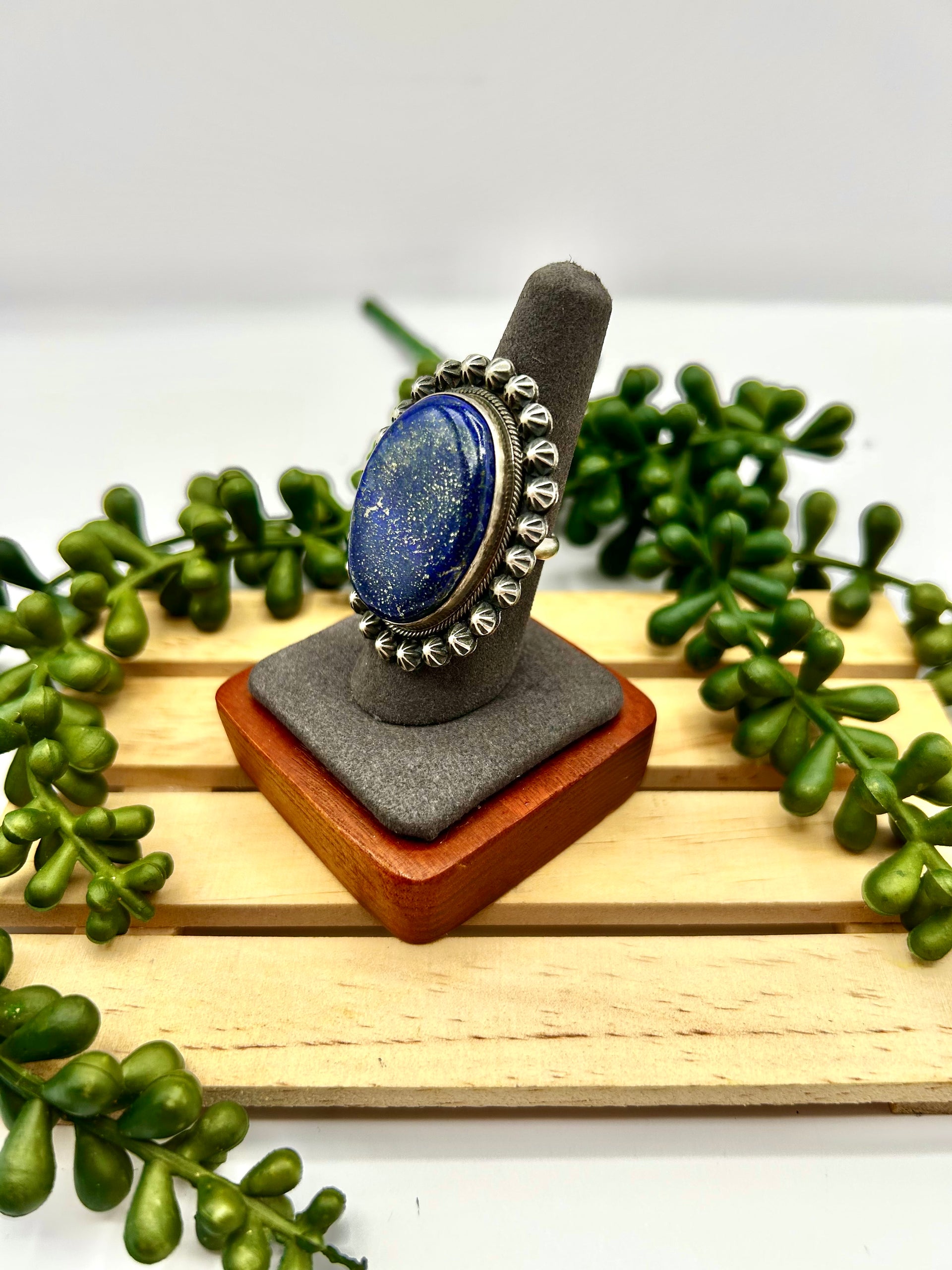 Navajo Made Lapis & Sterling Silver Ring Size 8