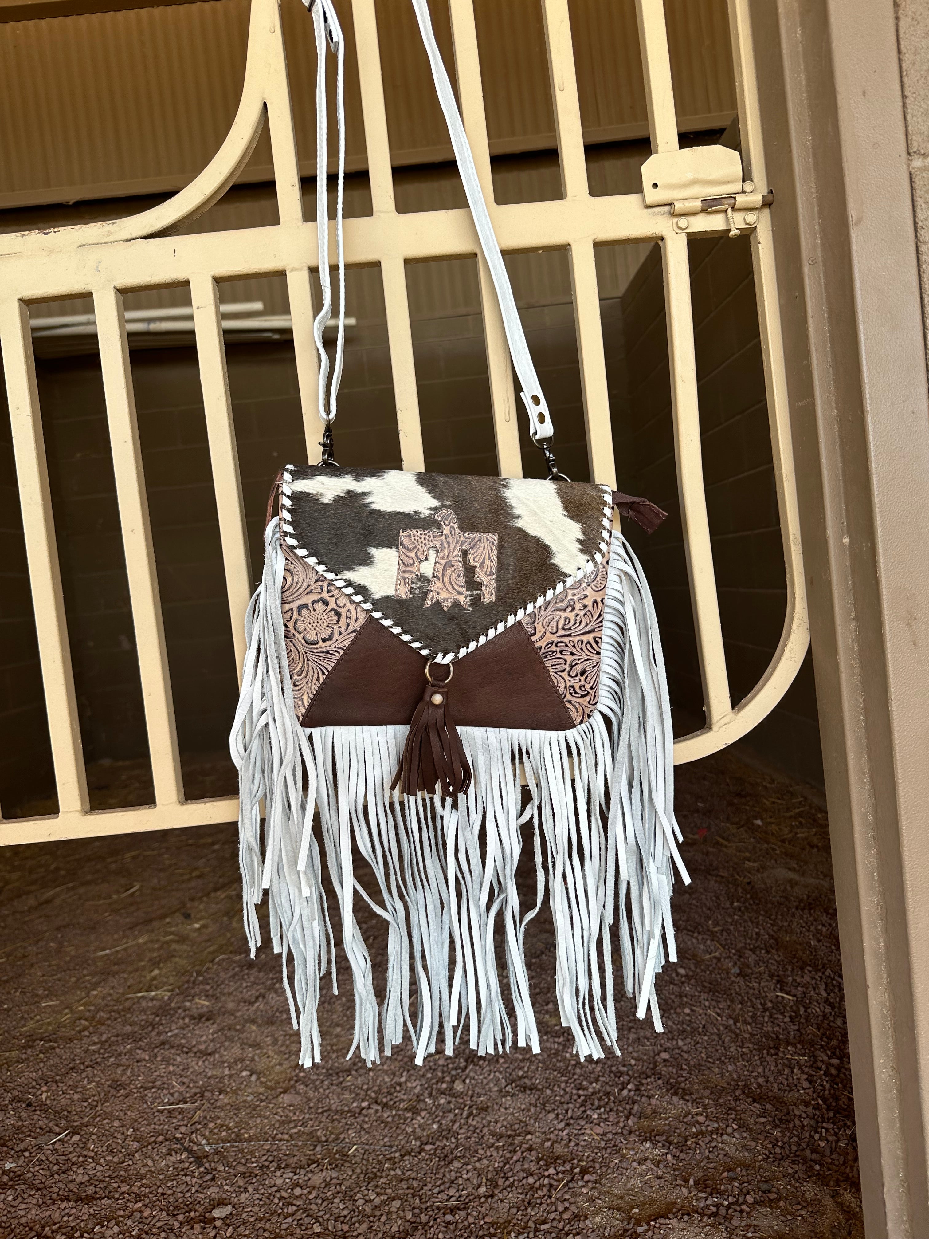 Genuine Tooled Leather & Cowhide Fringe Purse