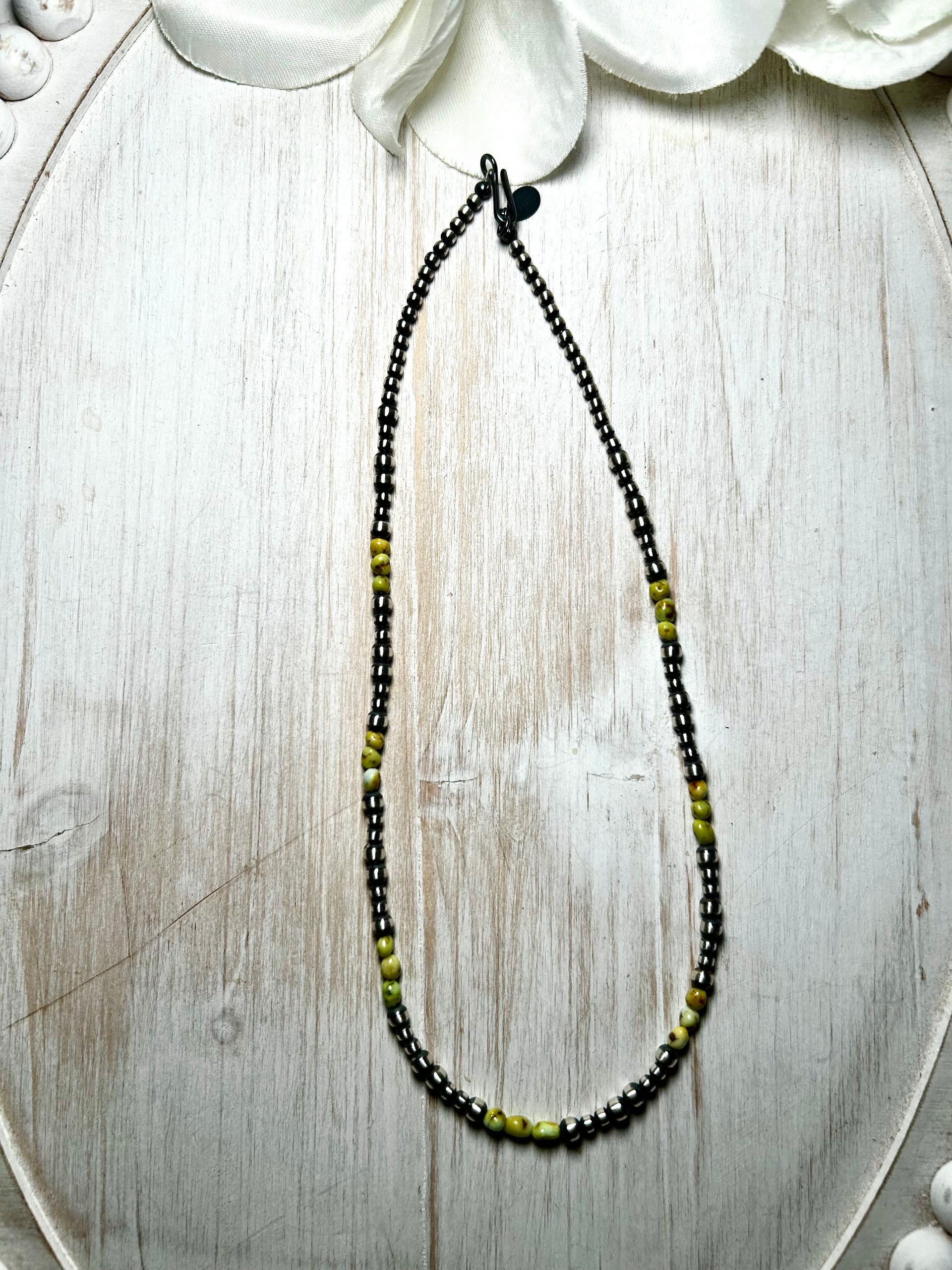 Navajo Strung Palomino Variscite & Sterling Silver Necklace