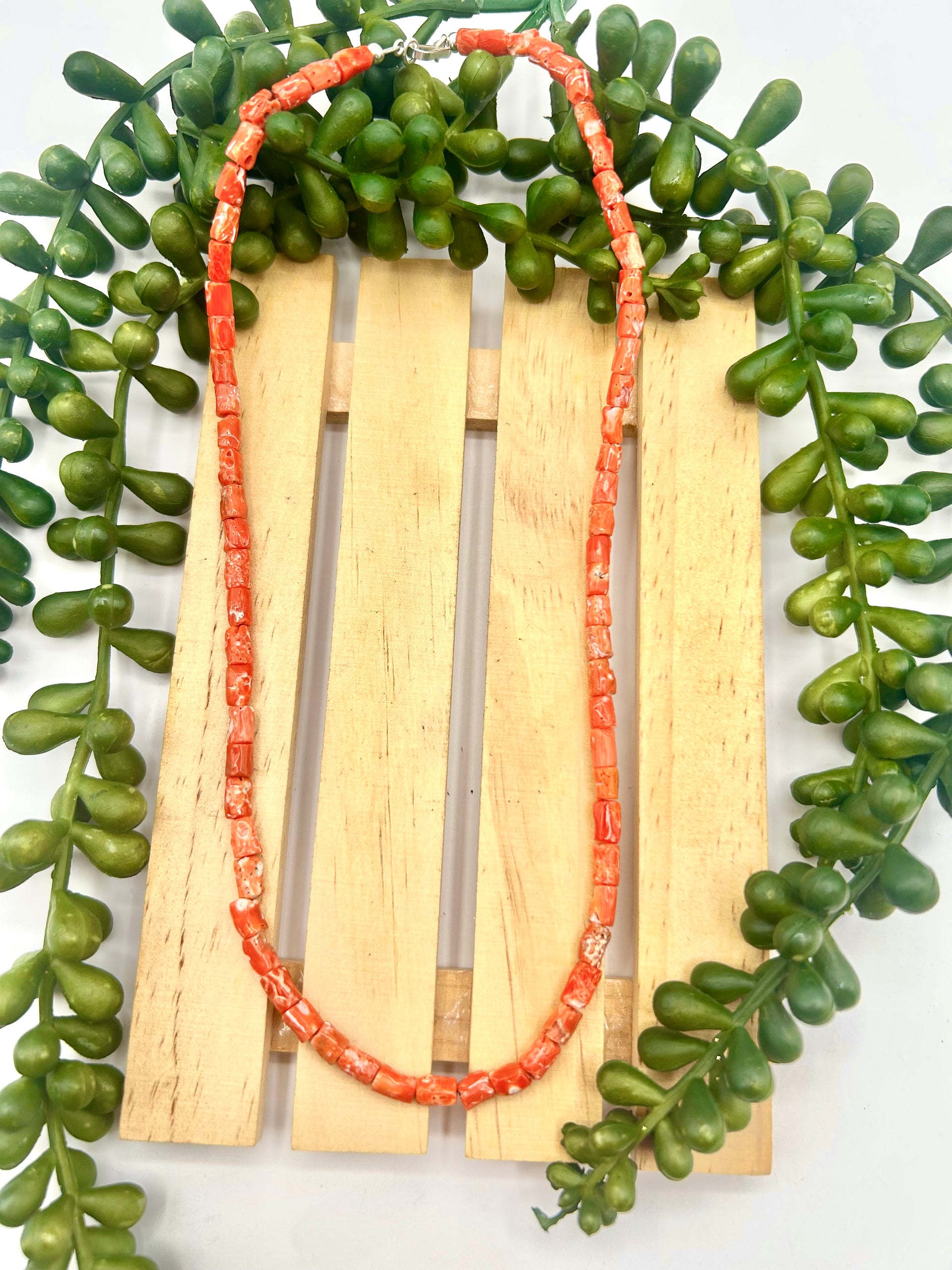 Navajo Made Mediterranean Coral & Sterling Silver Necklace