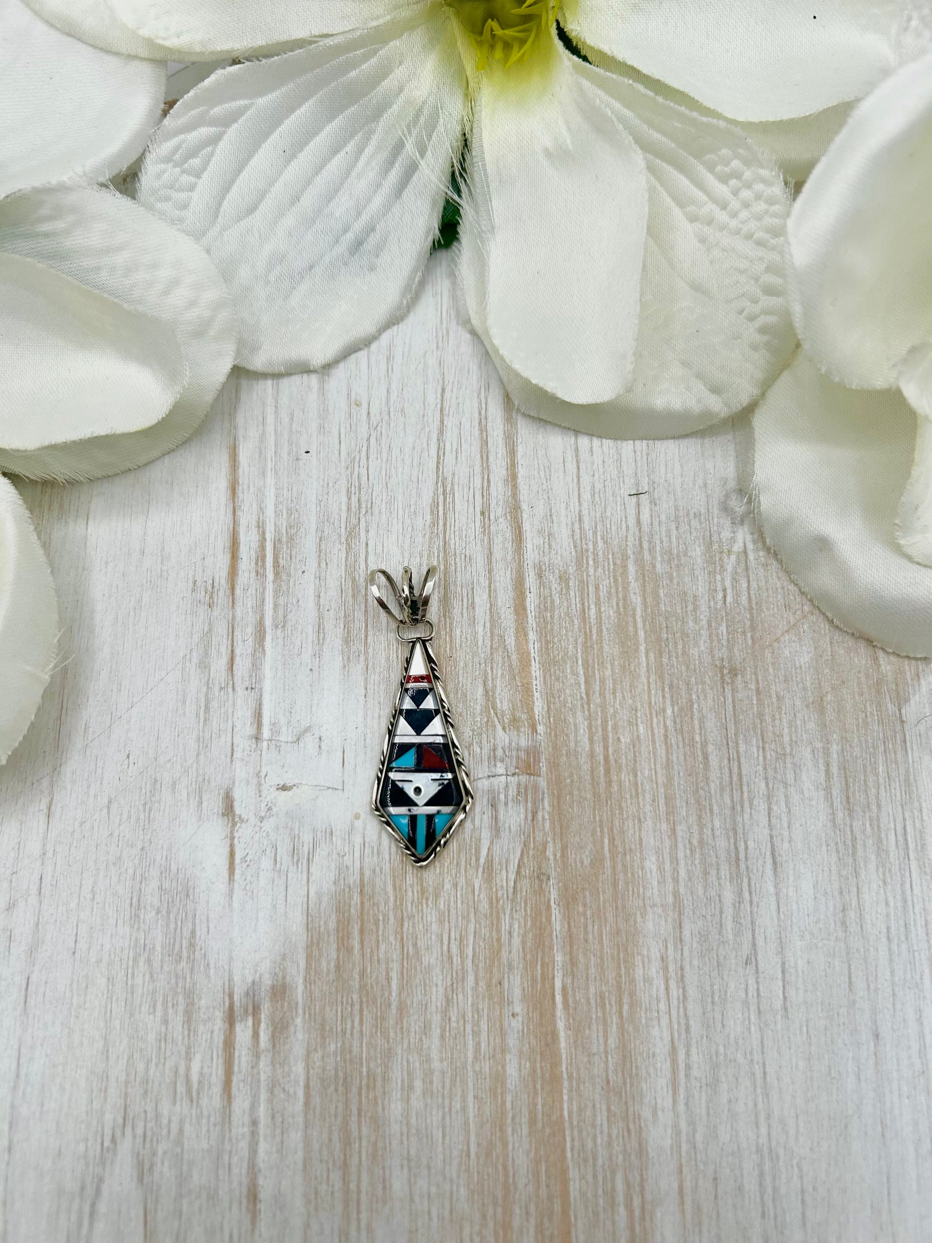 Zuni Made Multi Stone & Sterling Silver Pendant