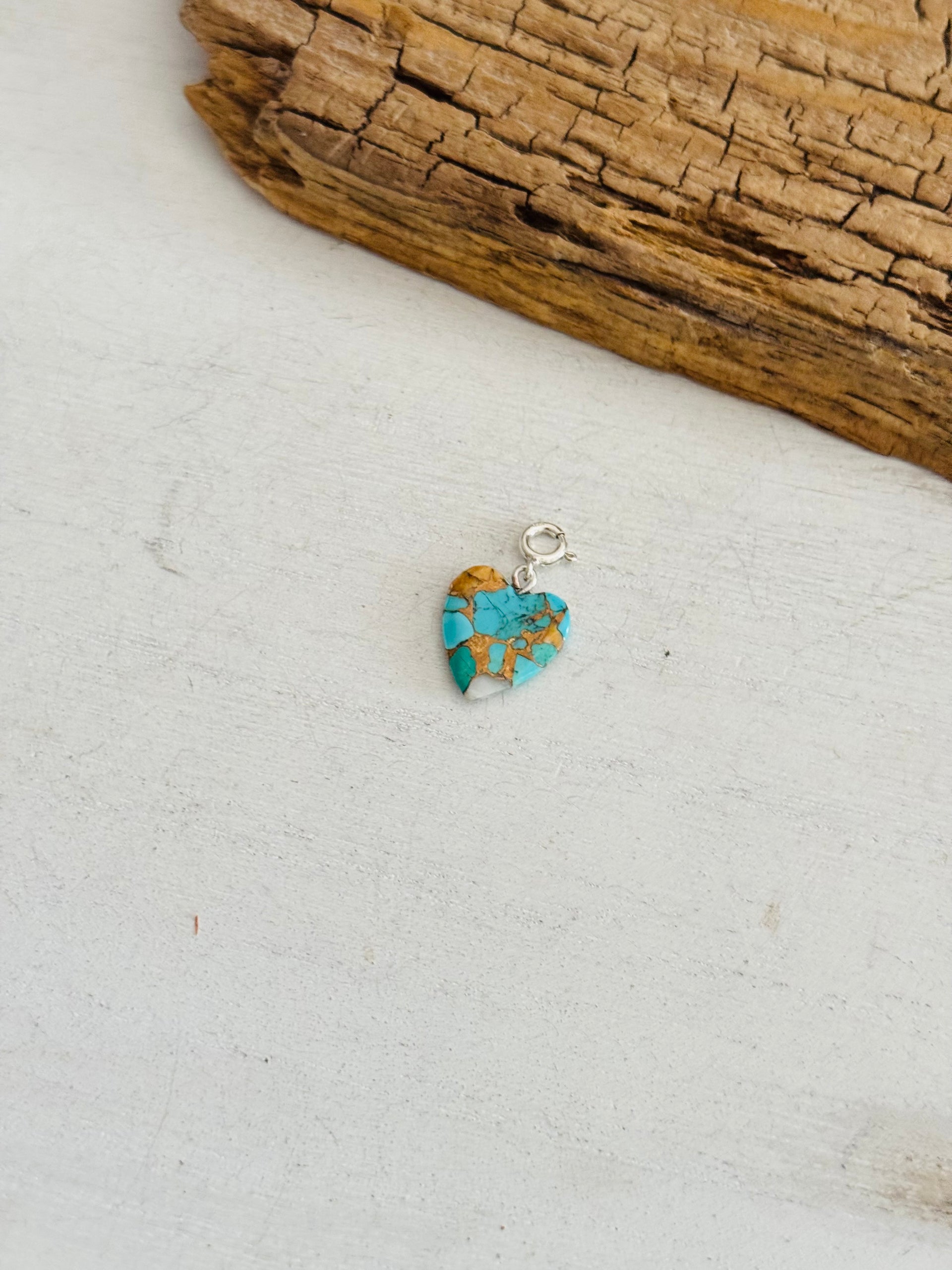 Navajo Made Mohave Turquoise & Sterling Silver Heart Charms