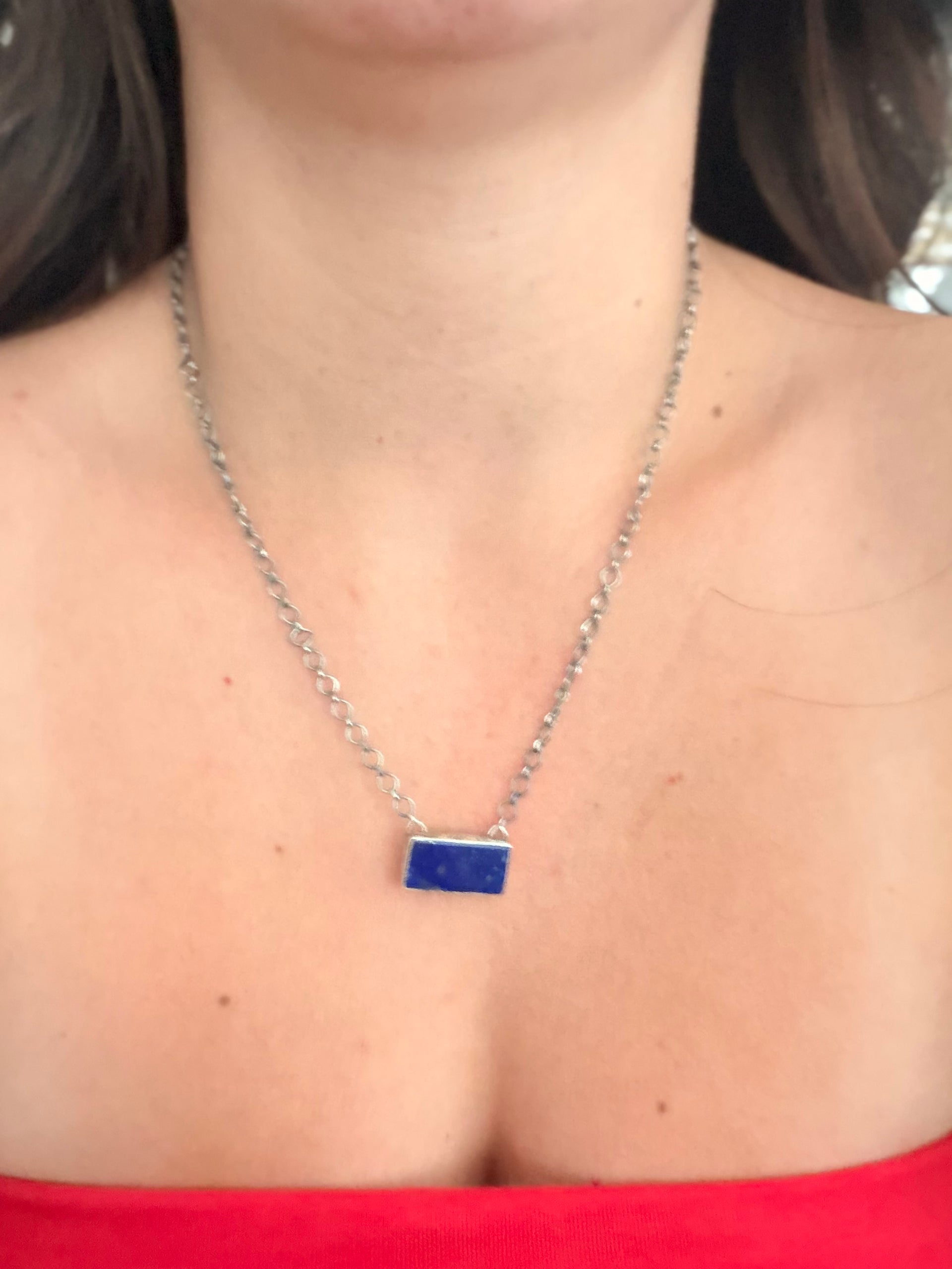 Navajo Made Lapis & Sterling Silver Necklace