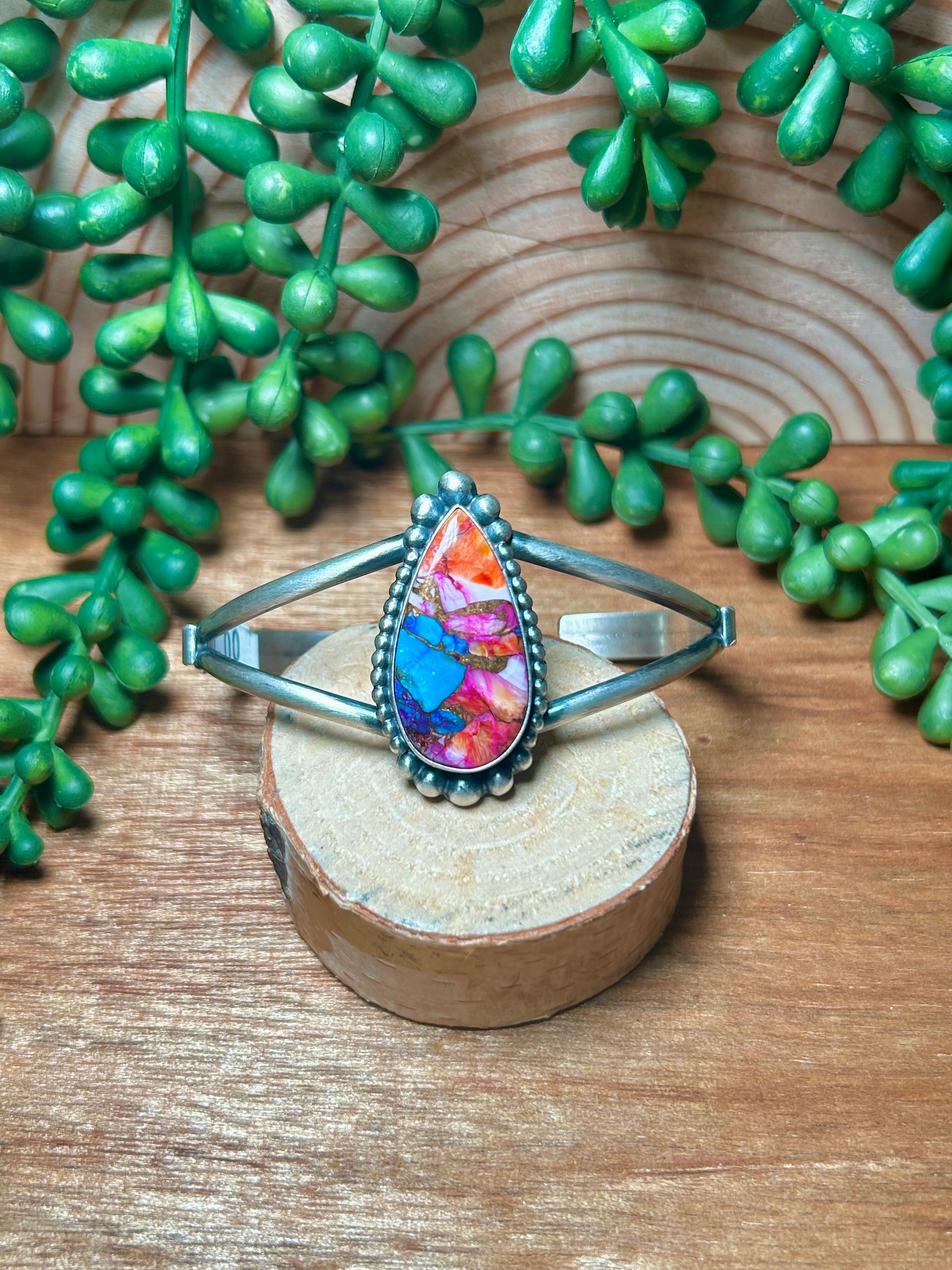 Navajo Made Mohave Turquoise & Sterling Silver Cuff Bracelet