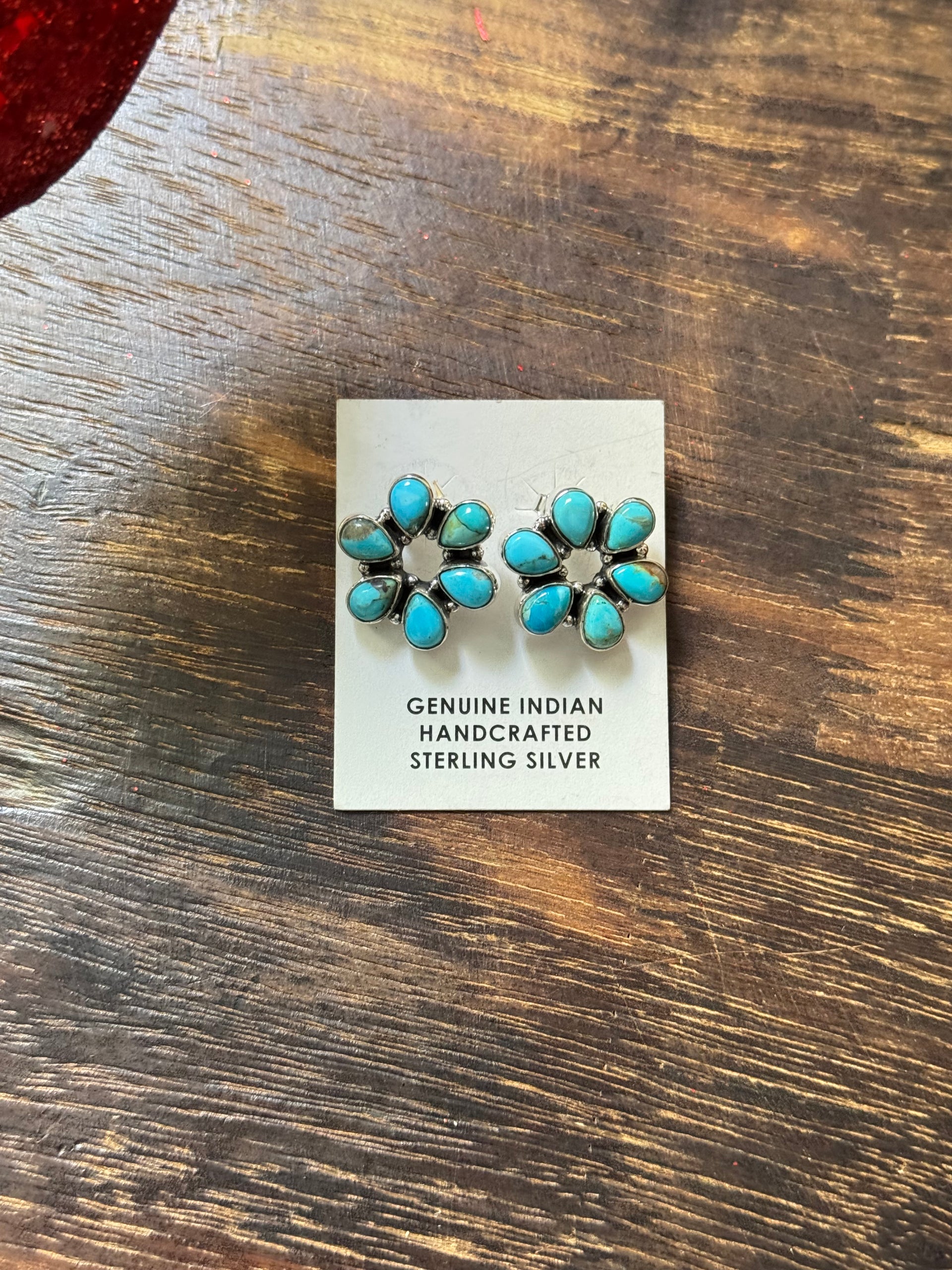 Southwest Handmade Kingman Turquoise & Sterling Silver Post Cluster Earrings