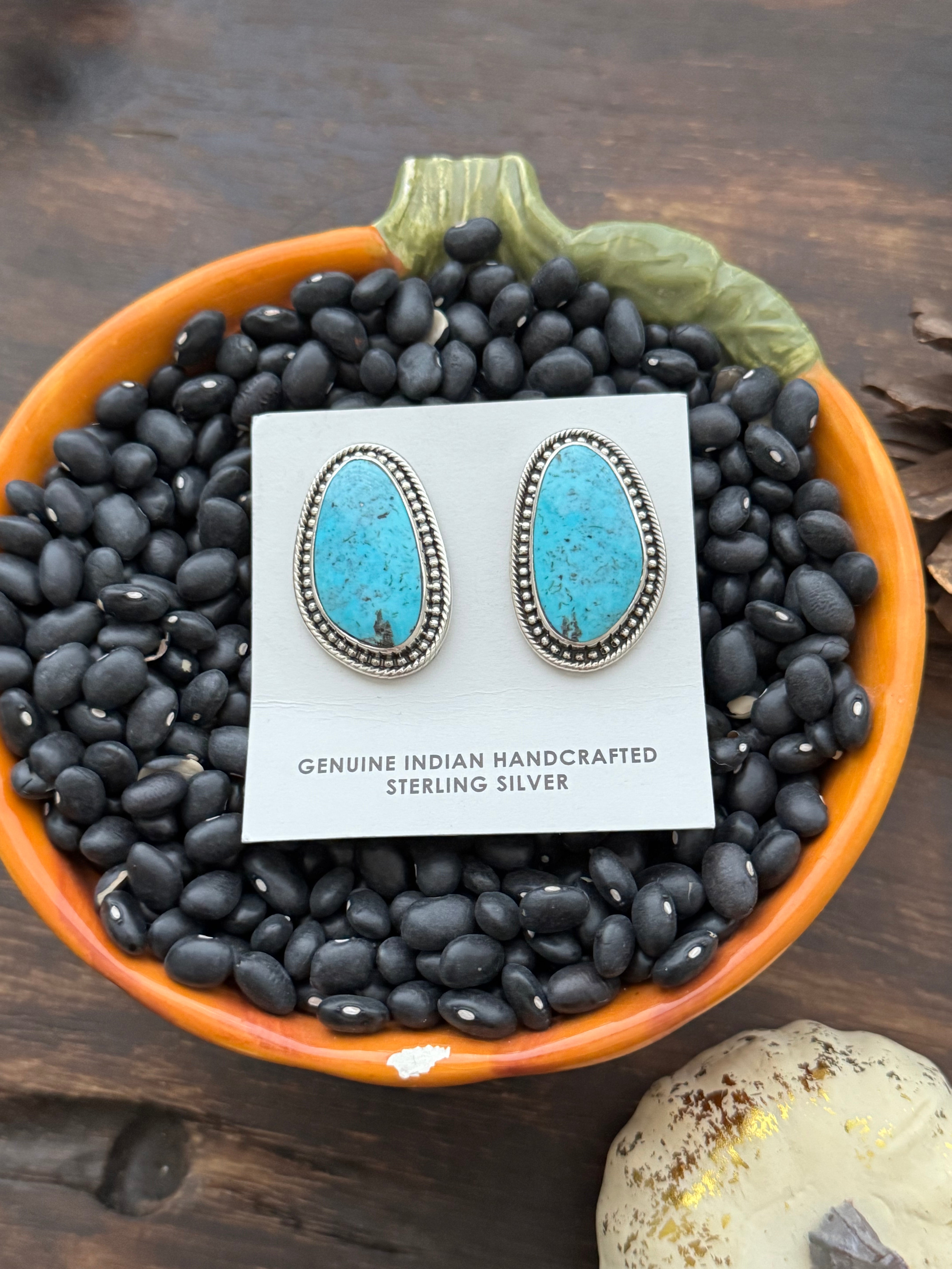 Navajo Made Kingman Turquoise & Sterling Silver Post Earrings