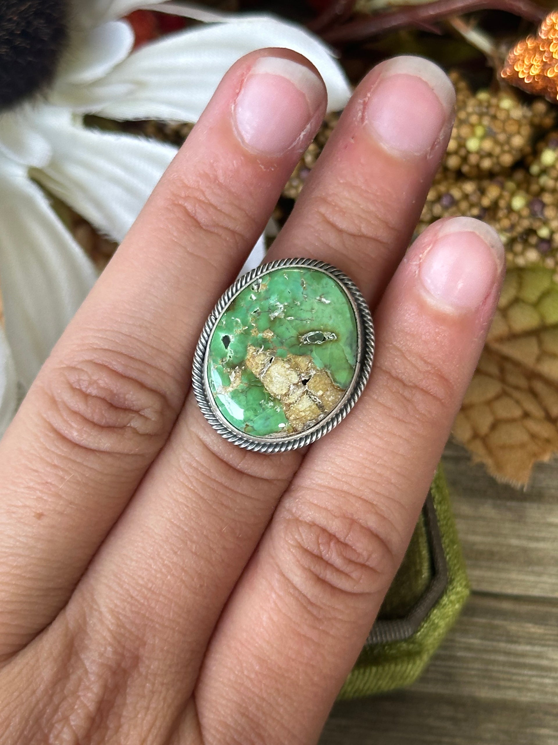 Scott Skeets Sonoran Gold Turquoise &  Sterling Silver Ring Size 6.25