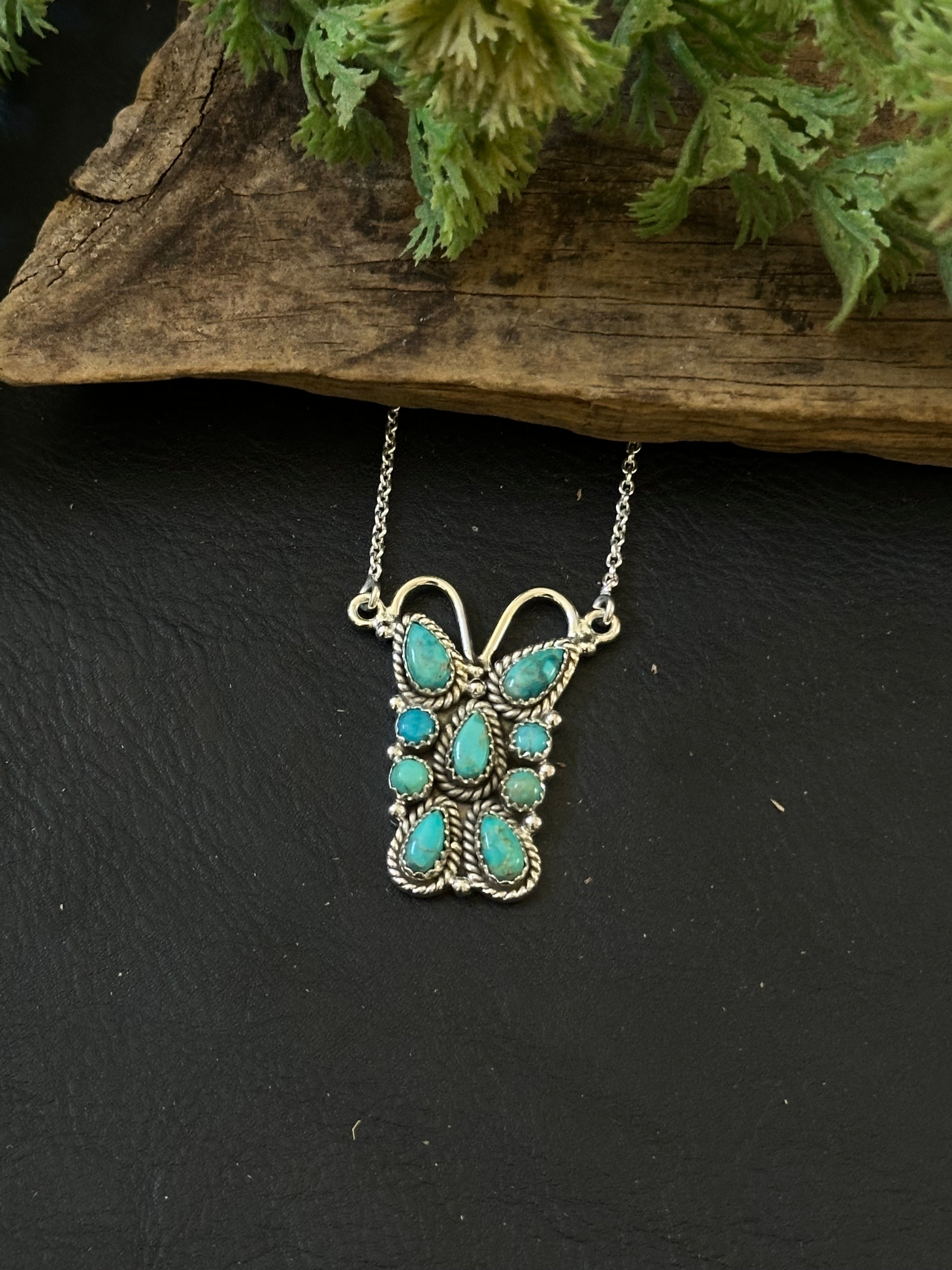 TTD “K’aalógii” Kingman Turquoise & Sterling Silver Cluster Necklace