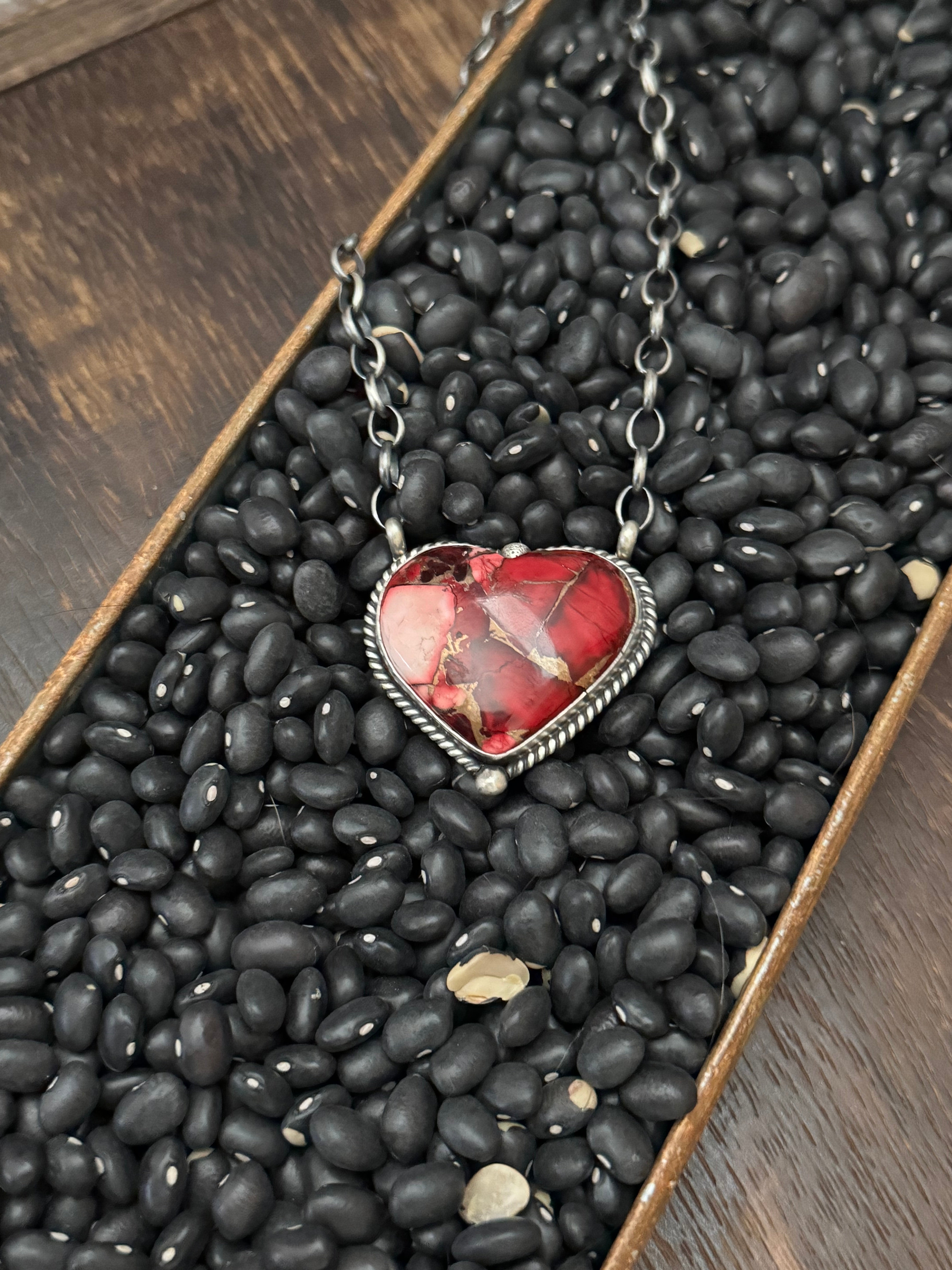 Johnny Dixon Rose Dahlia & Sterling Silver Heart Necklace