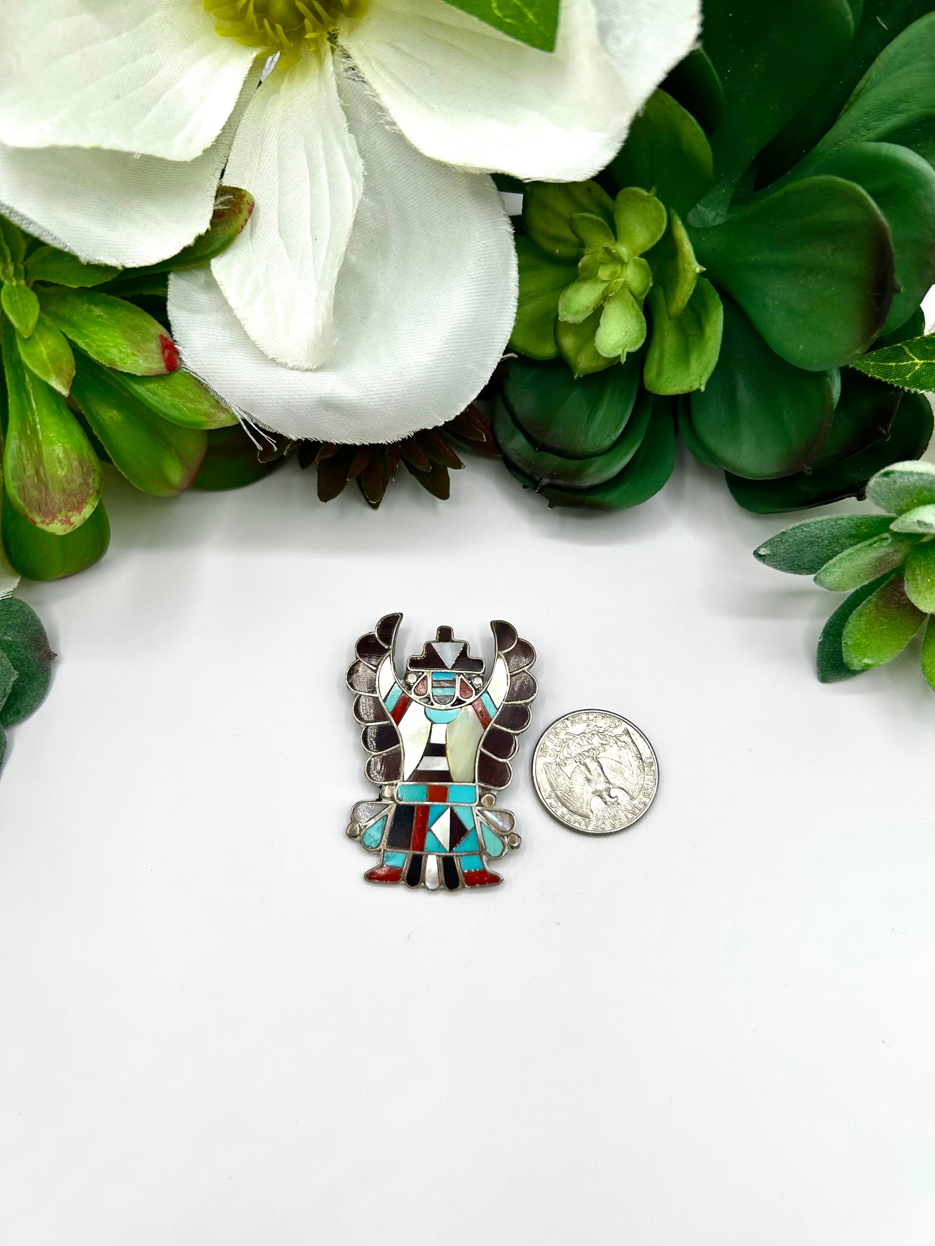 Zuni Made Multi Stone & Sterling Silver Pendant/Pin
