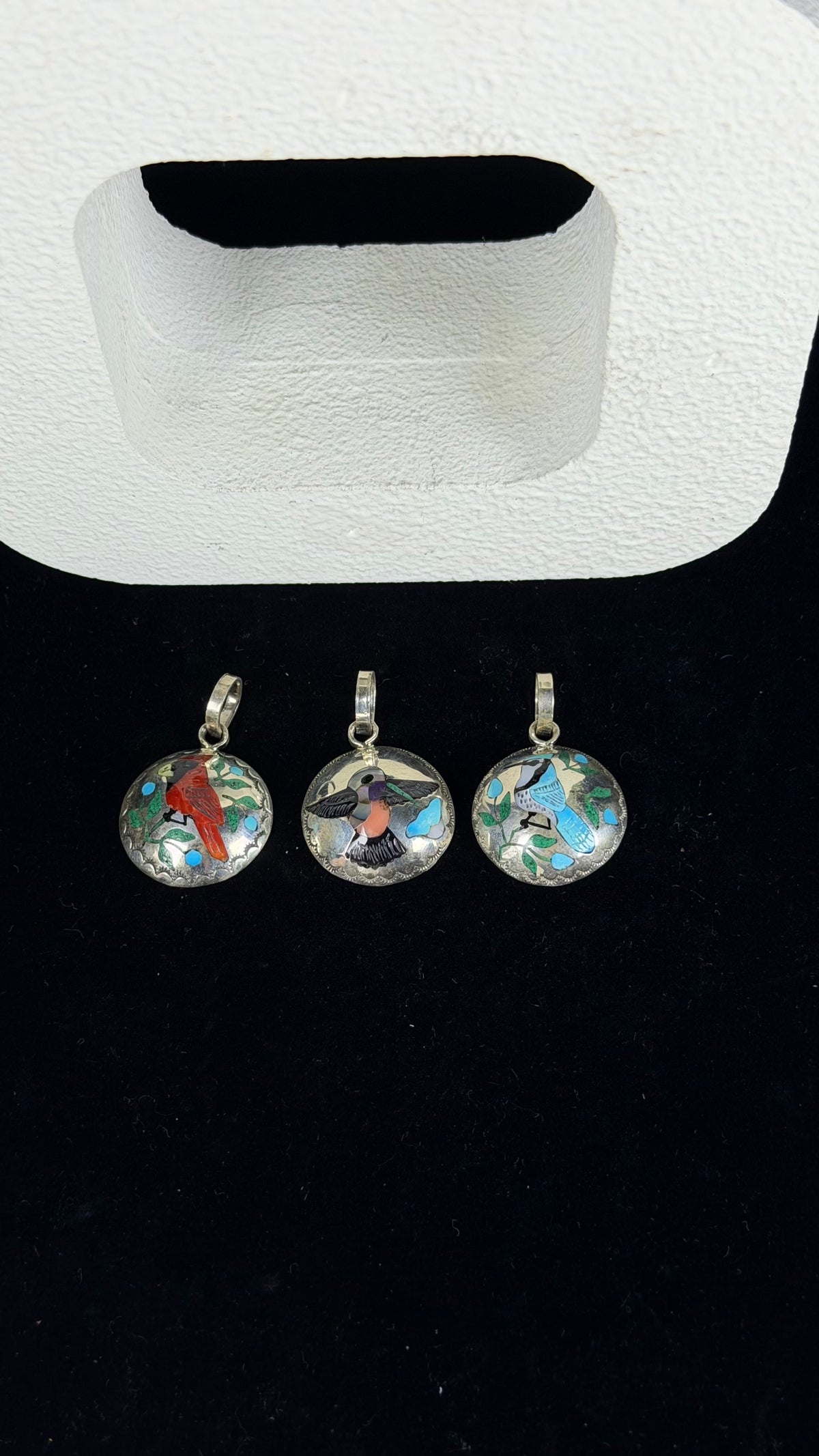 Zuni Made Multi Stone & Sterling Silver Inlay Pendant