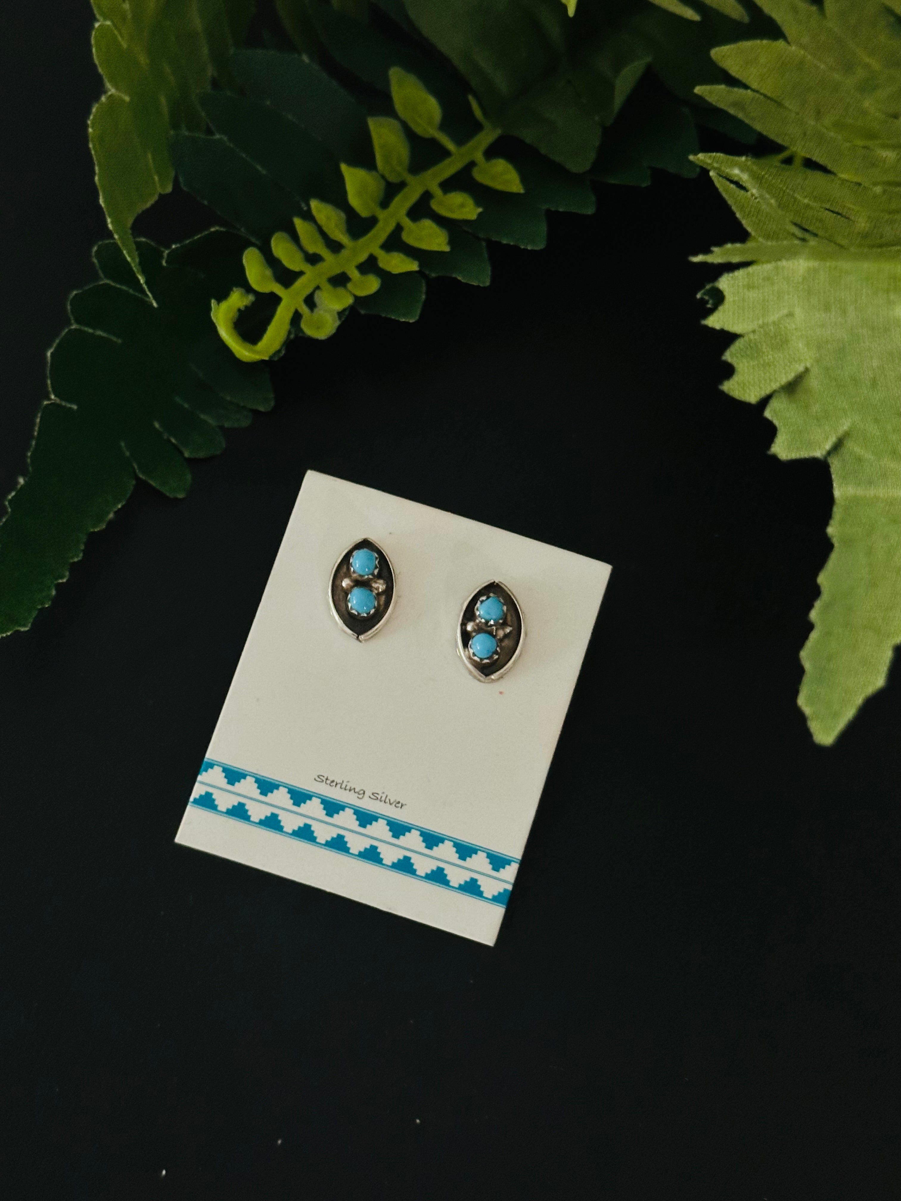 Navajo Made Kingman Turquoise & Sterling Silver Post Earrings