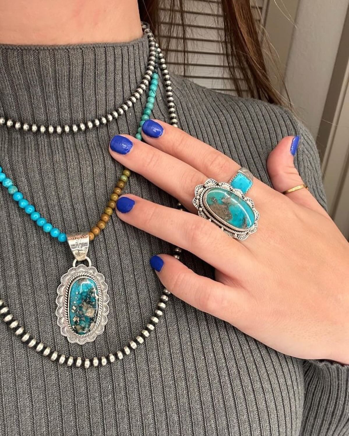 TTD Blue Ridge Turquoise & Sterling Silver Adjustable Ring
