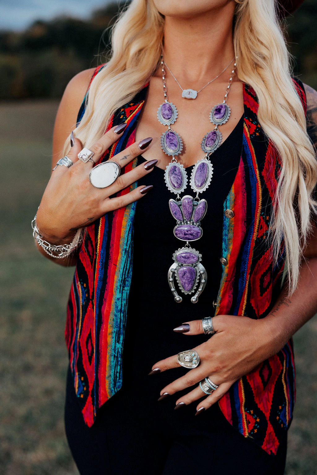 Kevin Begay Charoite & Sterling Silver Naja Necklace