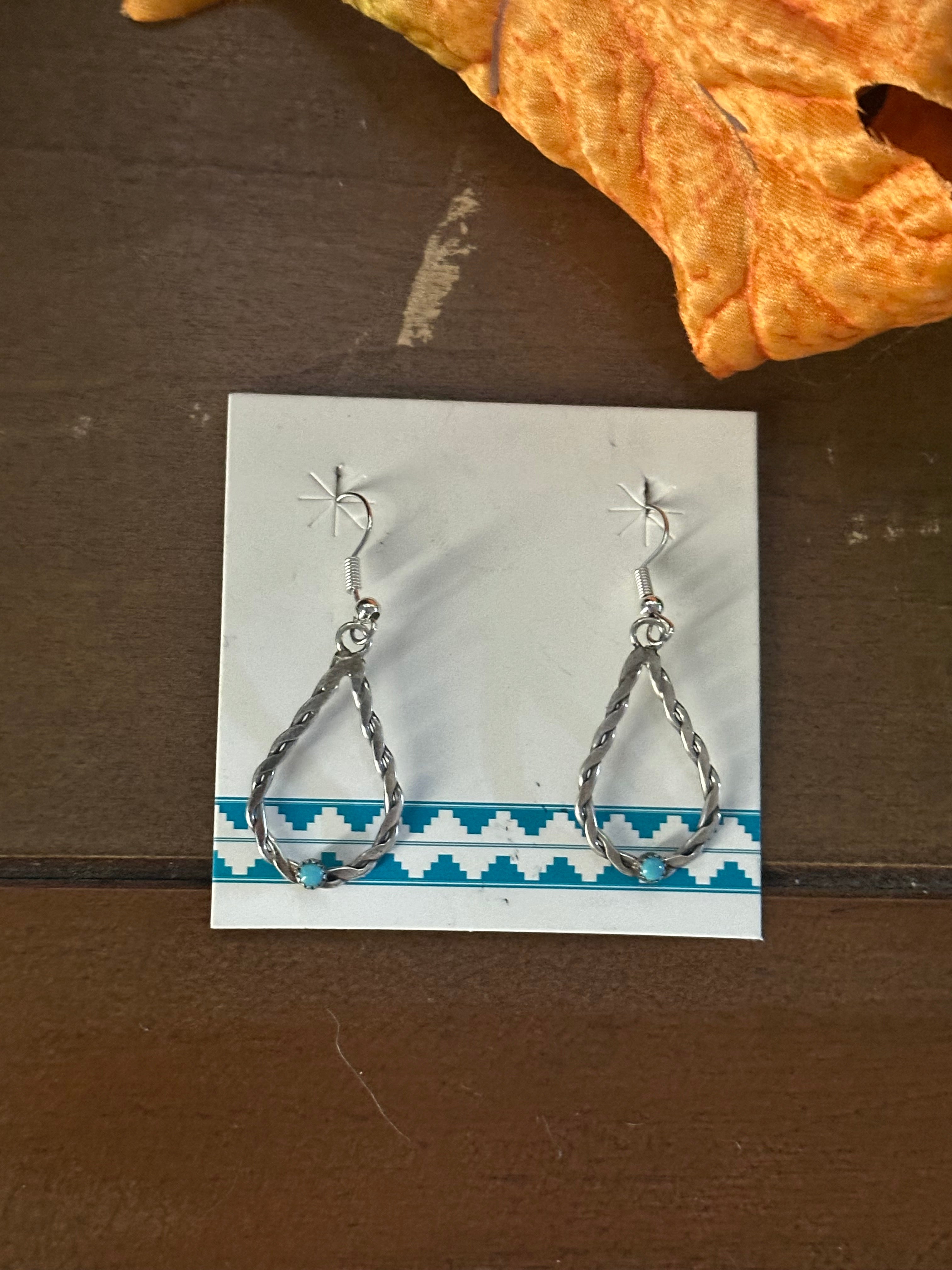 Navajo Made Kingman Turquoise & Sterling Silver Dangle Earrings