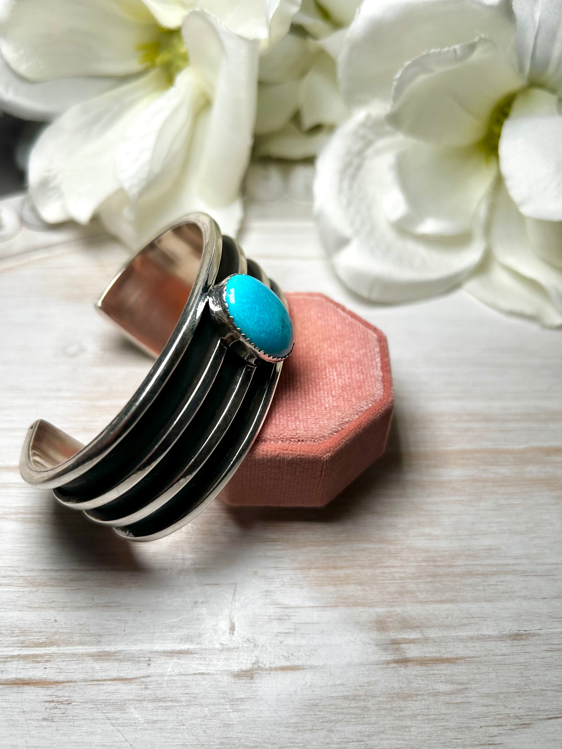 Navajo Made Kingman Turquoise & Sterling Silver Cuff Bracelet