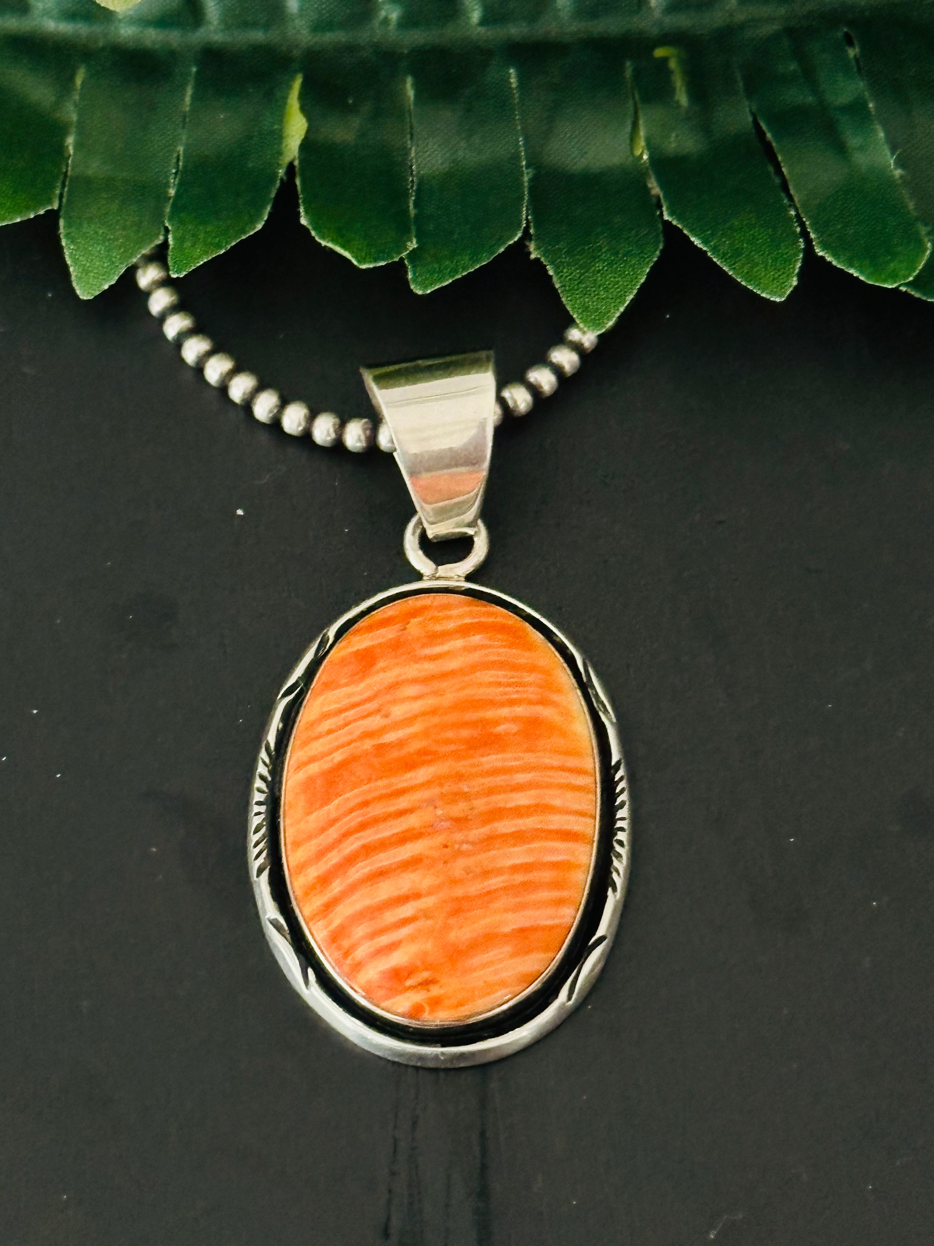 Navajo Made Spiny Oyster & Sterling Silver Pendant