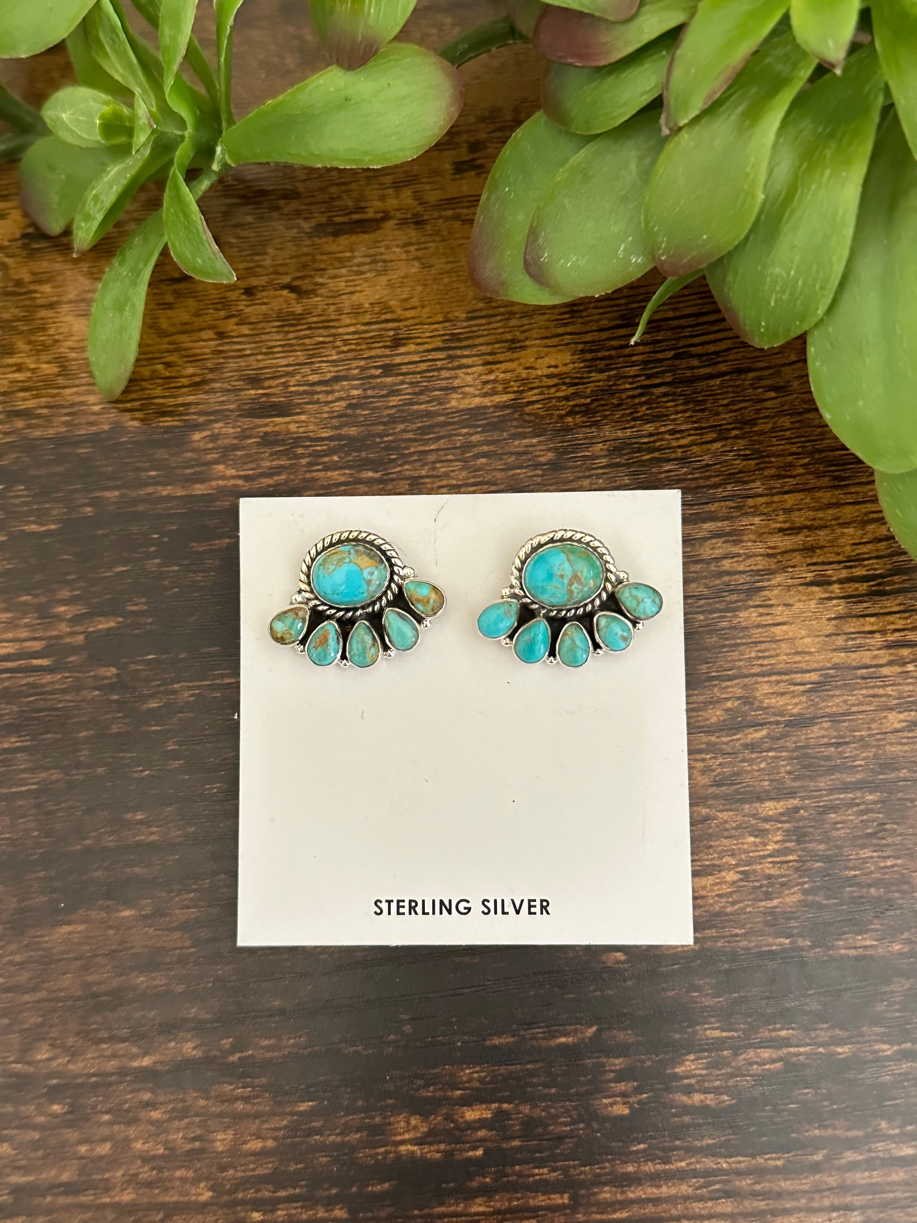 Southwest Handmade Kingman Turquoise & Sterling Silver Post Earrings