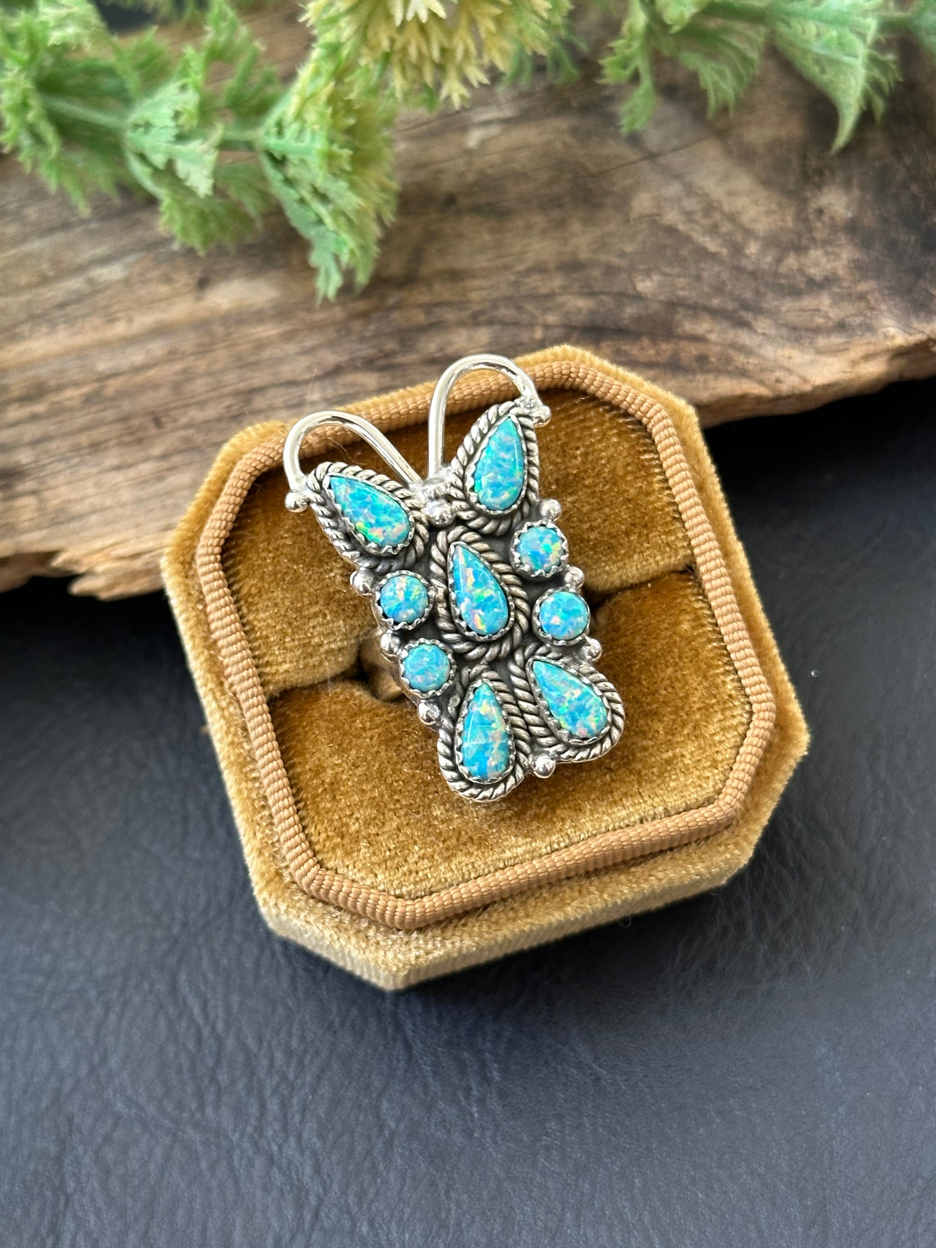 TTD “K’aalógii” Blue Opal & Sterling Silver Adjustable Cluster Ring