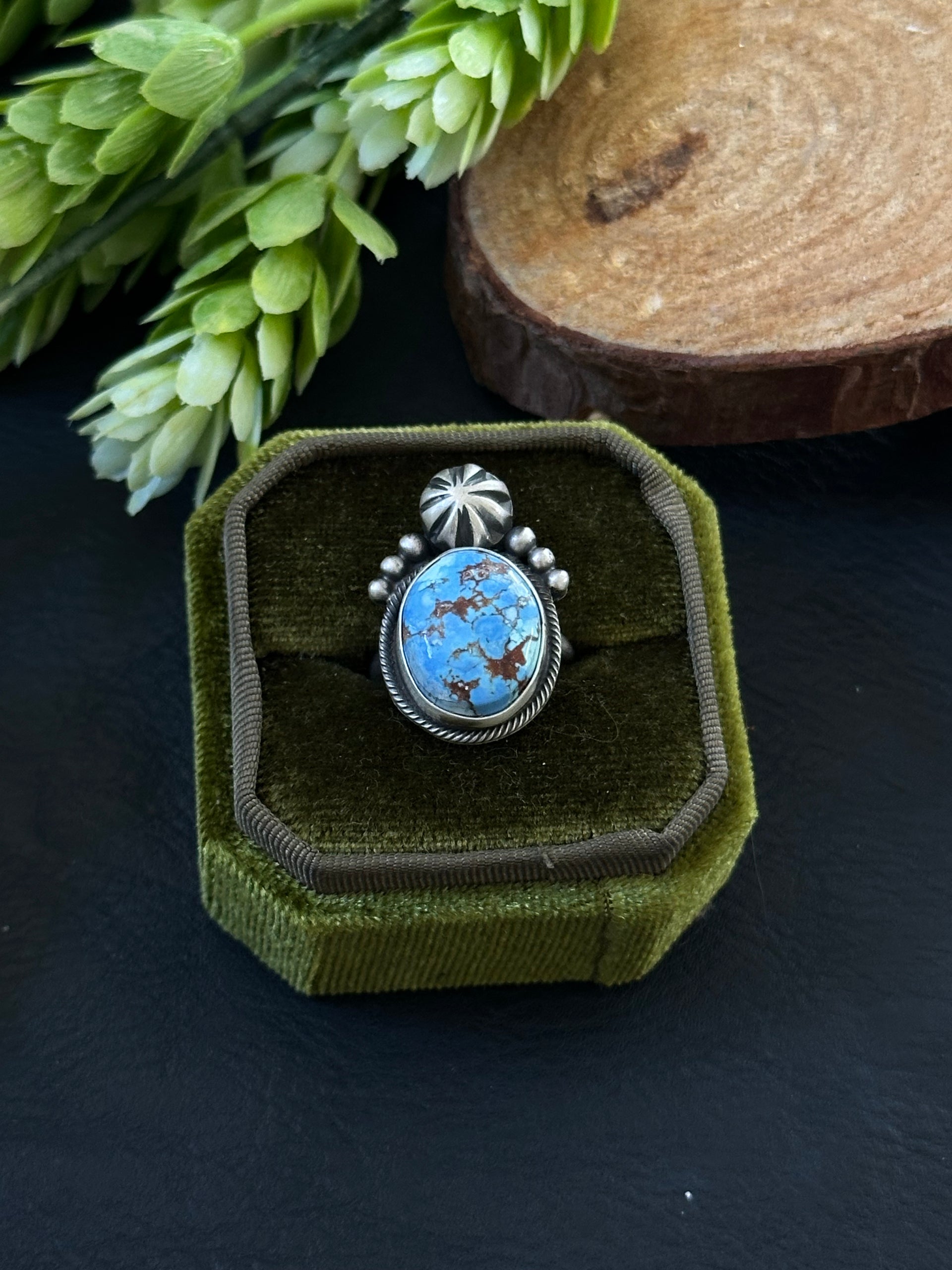 Marie Tsosie Golden Hills Turquoise & Sterling Silver Ring Size 5.25