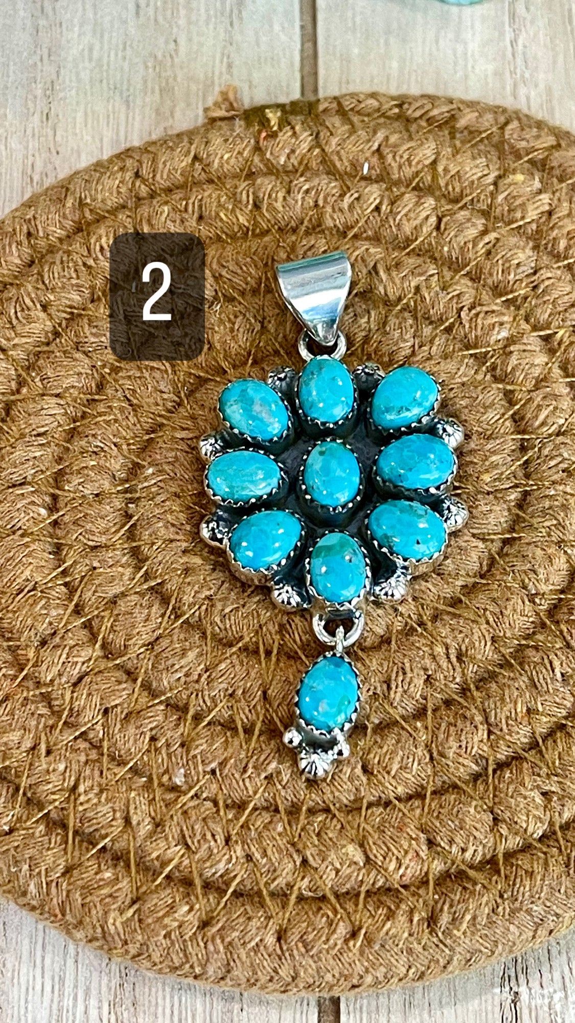 Southwest Handmade Kingman Turquoise & Sterling Silver Cluster Dangle Pendant