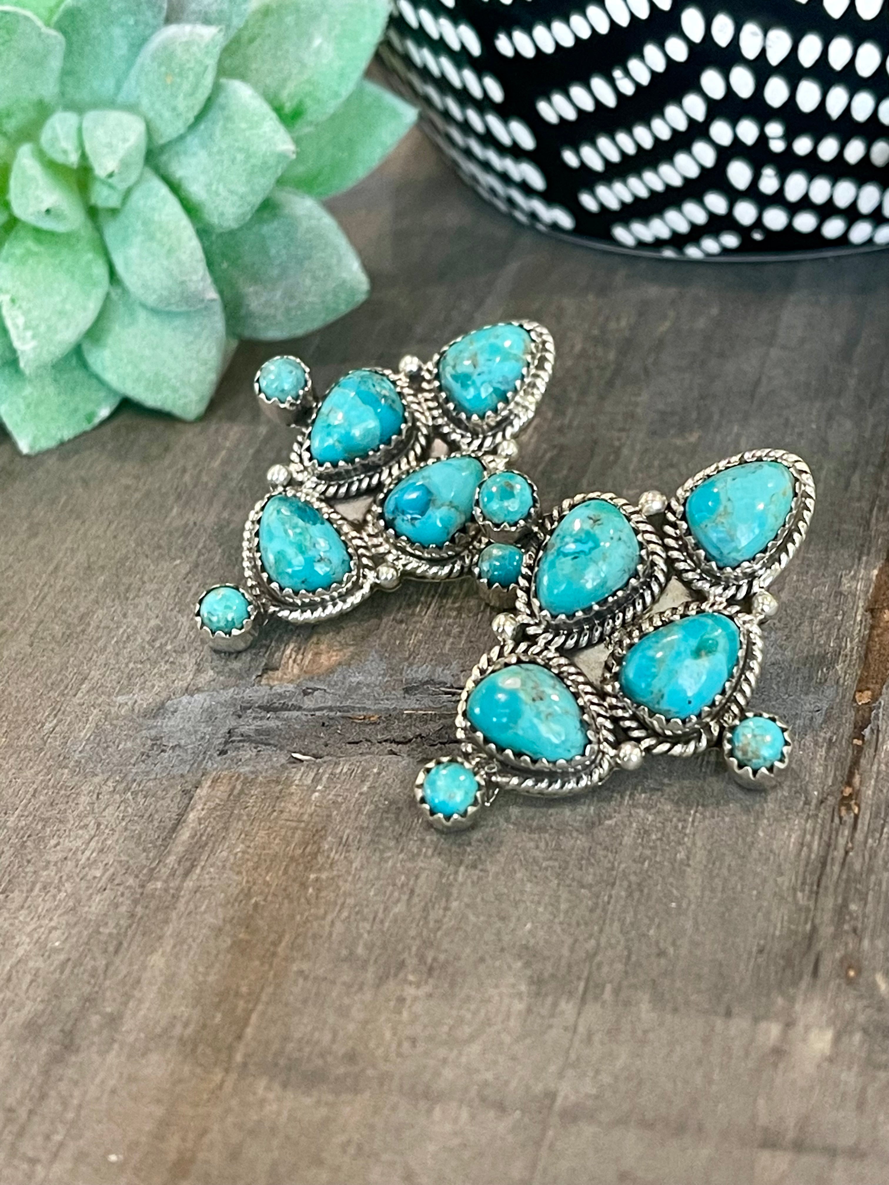 Southwest Handmade Kingman Turquoise & Sterling Silver Post Earrings