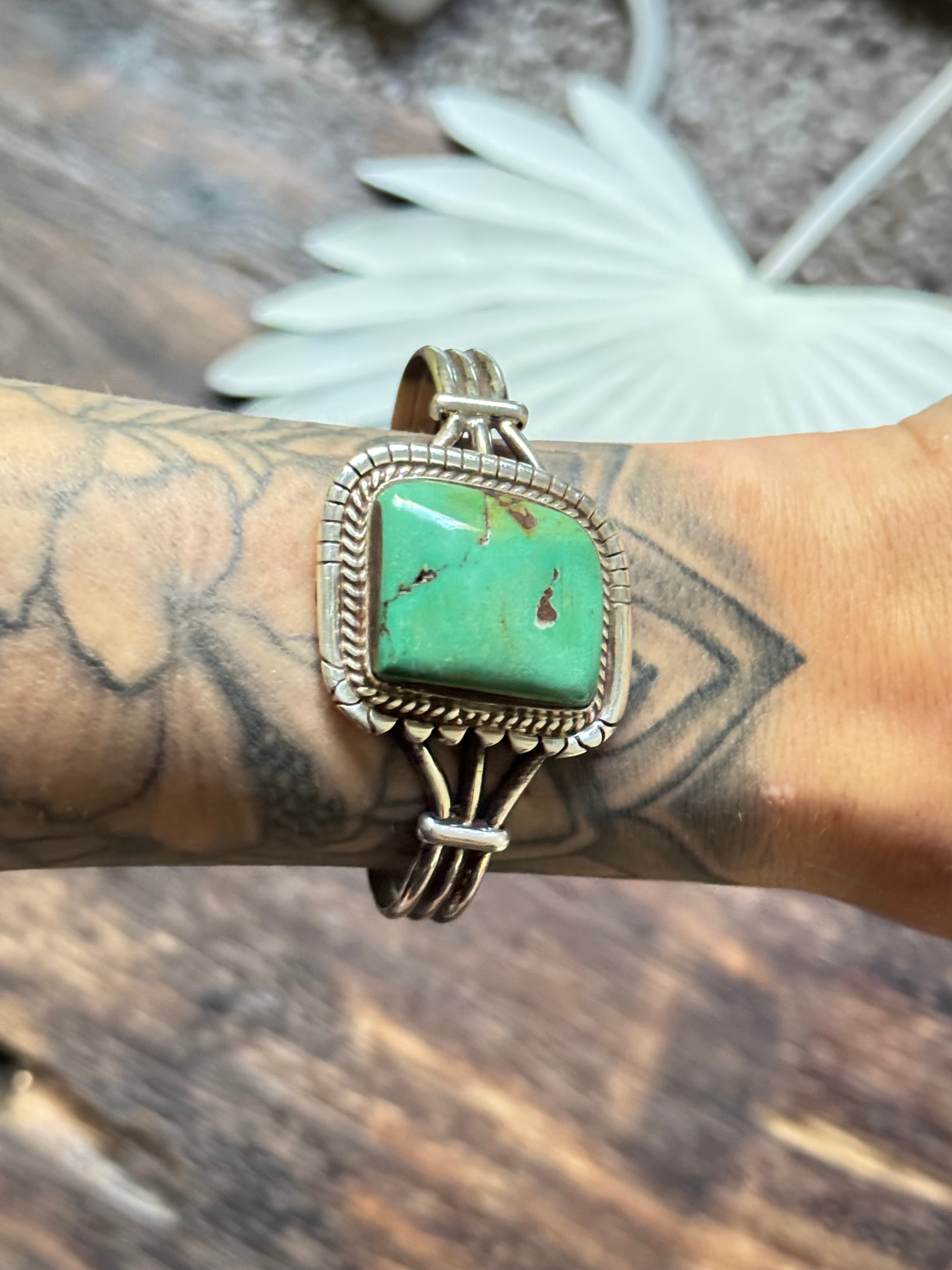 Navajo Made Kingman Turquoise & Sterling Silver Cuff Bracelet