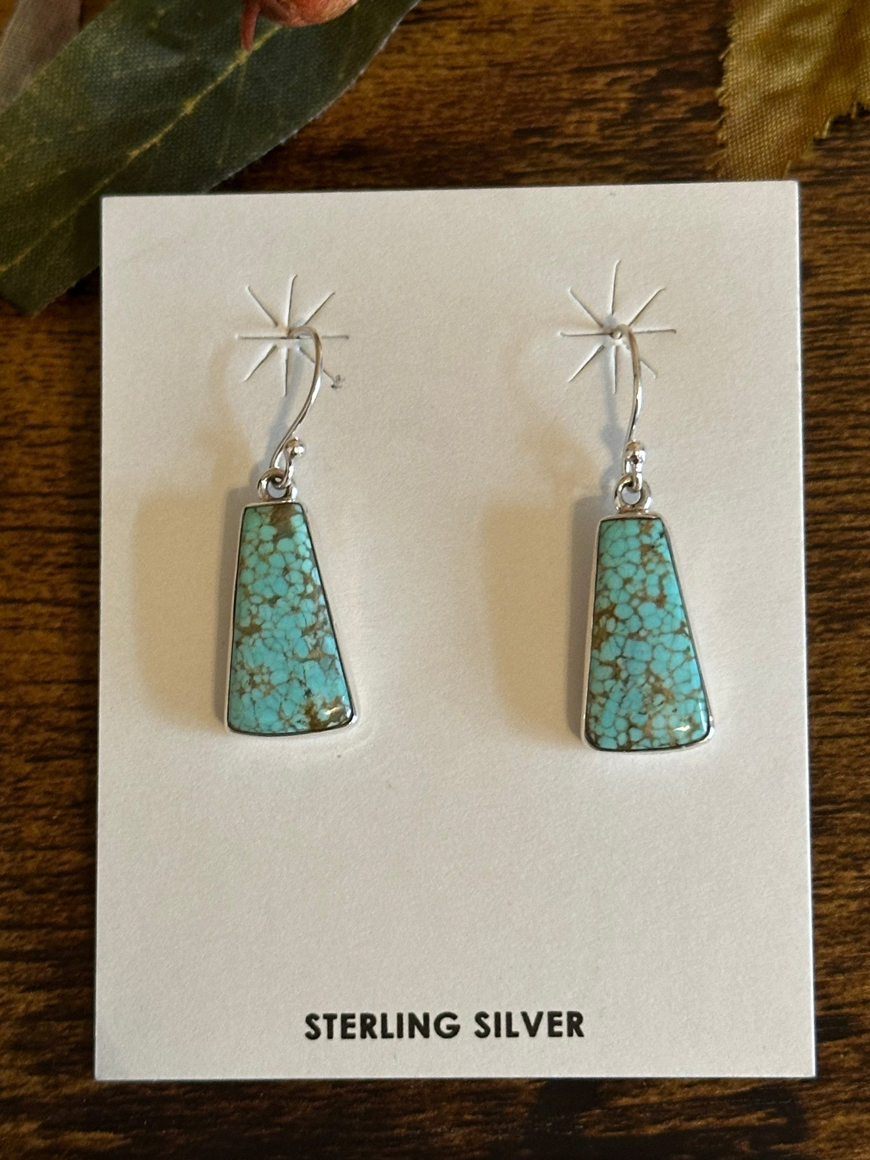 Southwest Handmade #8 Turquoise & Sterling Silver Dangle Earrings