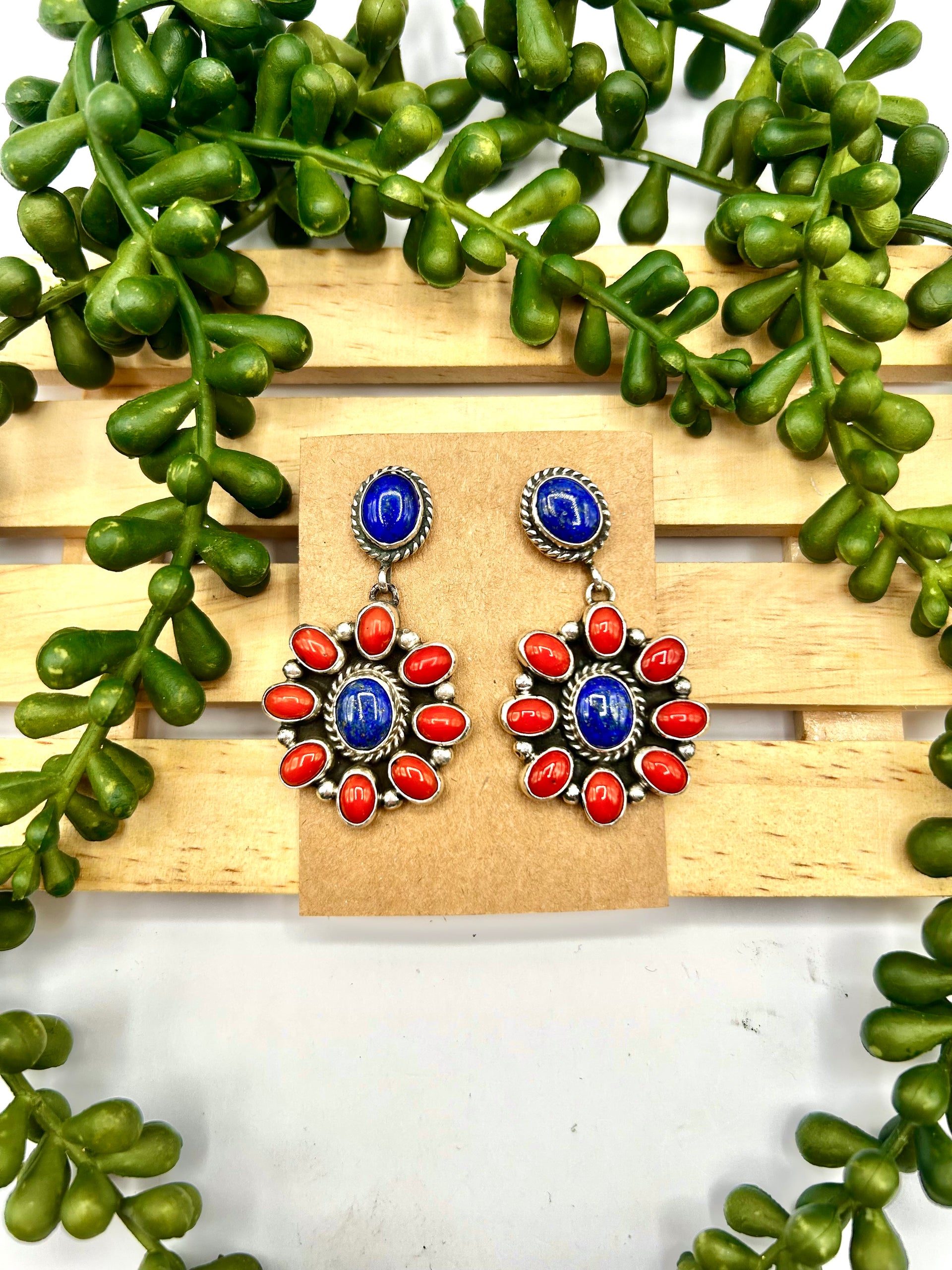 Navajo Made Multi Stone & Sterling Silver Post Earrings
