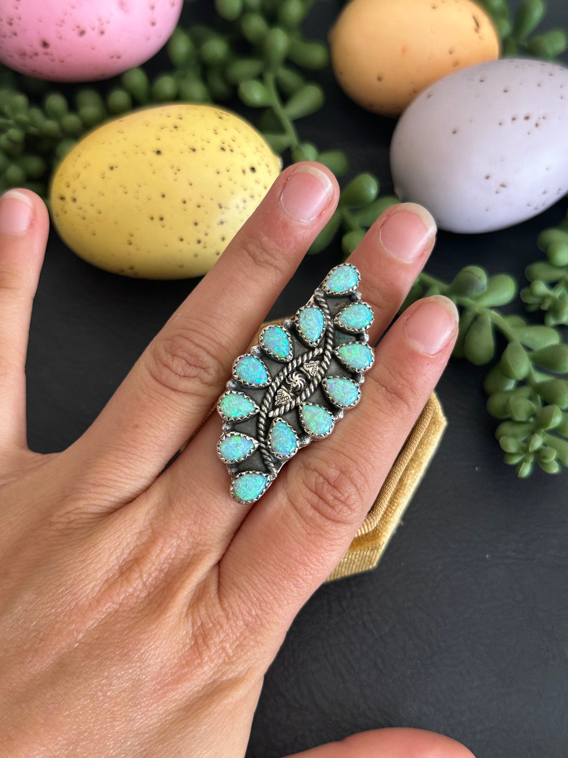 TTD “Twin Flame” Blue Opal & Sterling Silver Adjustable Cluster Ring