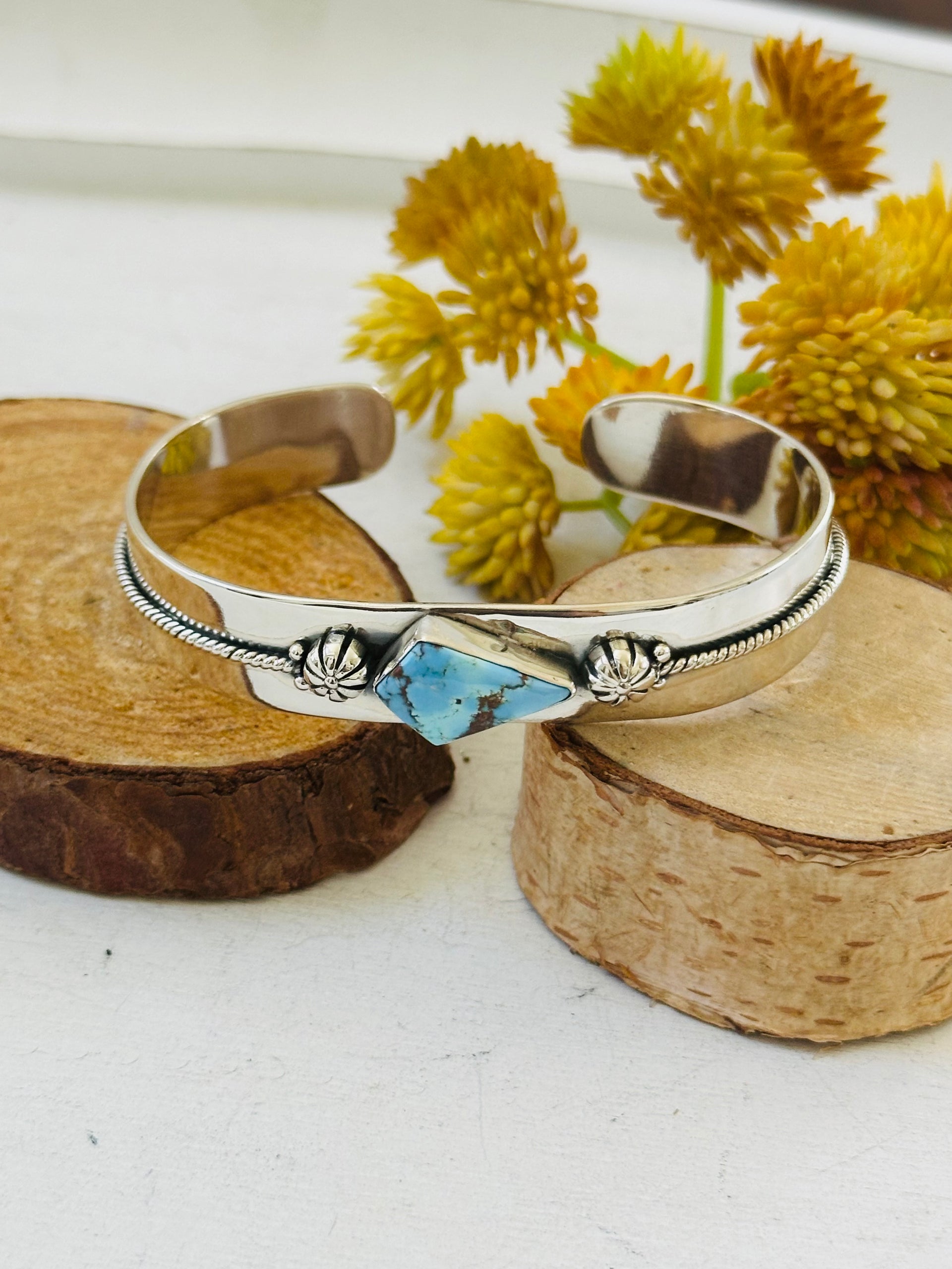 Southwest Made Golden Hills Turquoise & Sterling Silver Cuff Bracelet