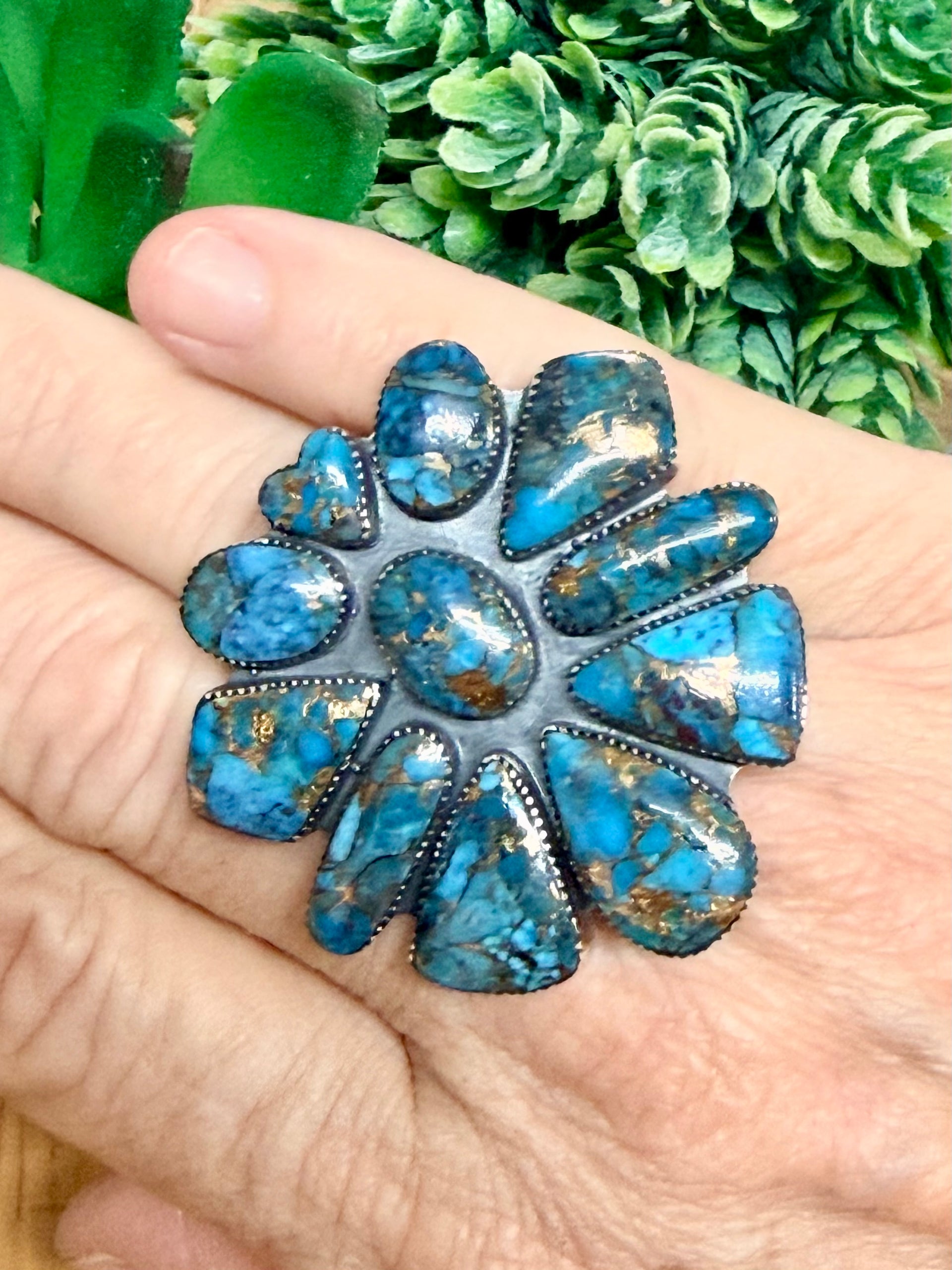 Southwest Handmade Turquoise Mojave & Sterling Silver Adjustable Ring