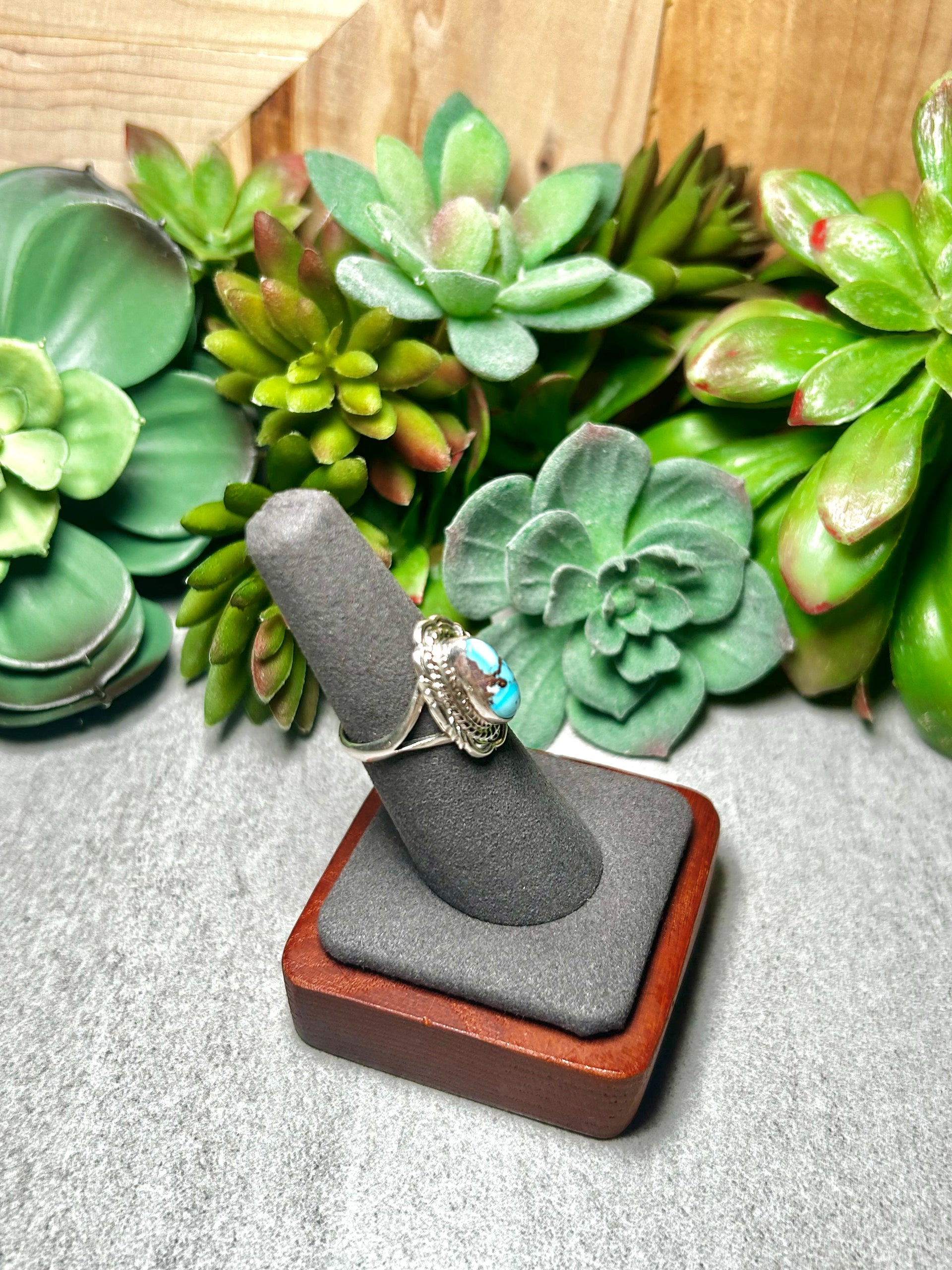 Virgil Chee Golden Hill Turquoise & Sterling Silver Ring Size 6.75