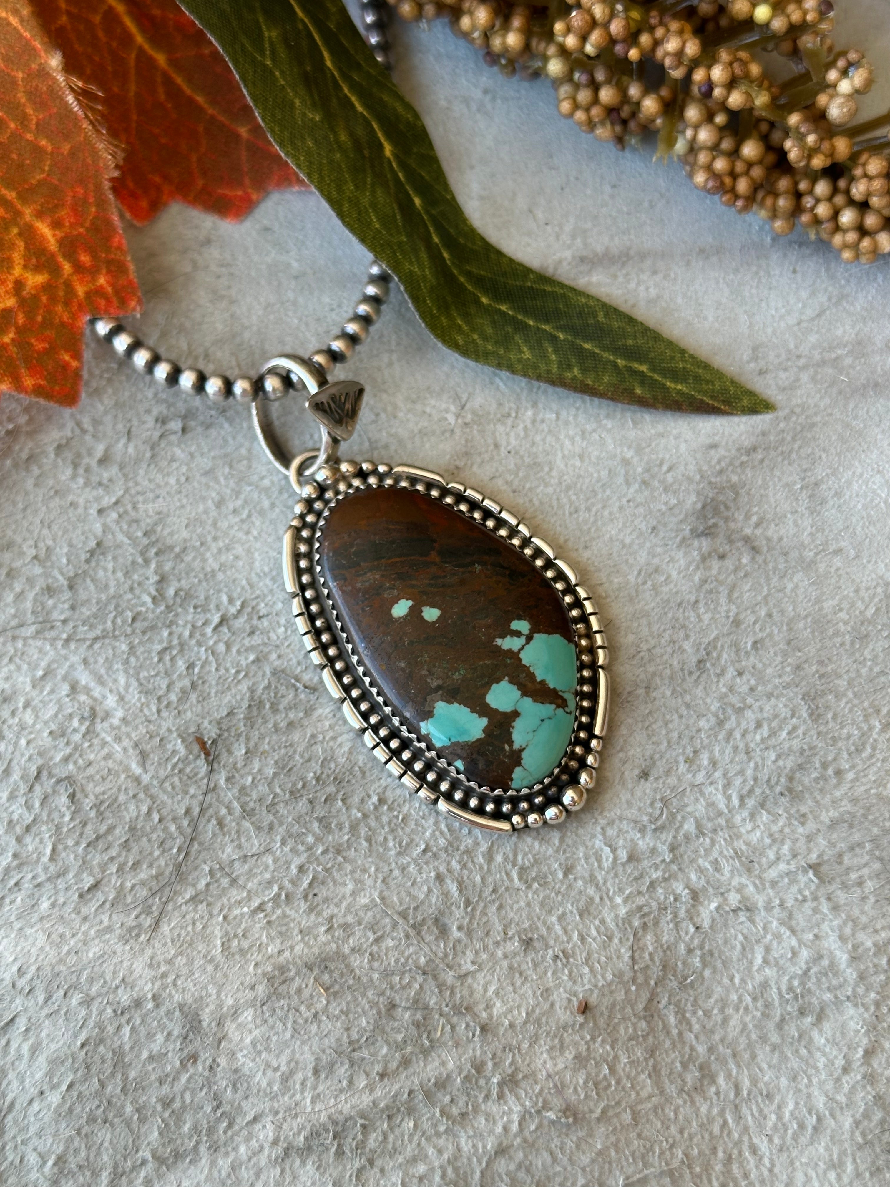 Southwest Handmade #8 Turquoise & Sterling Silver Pendant