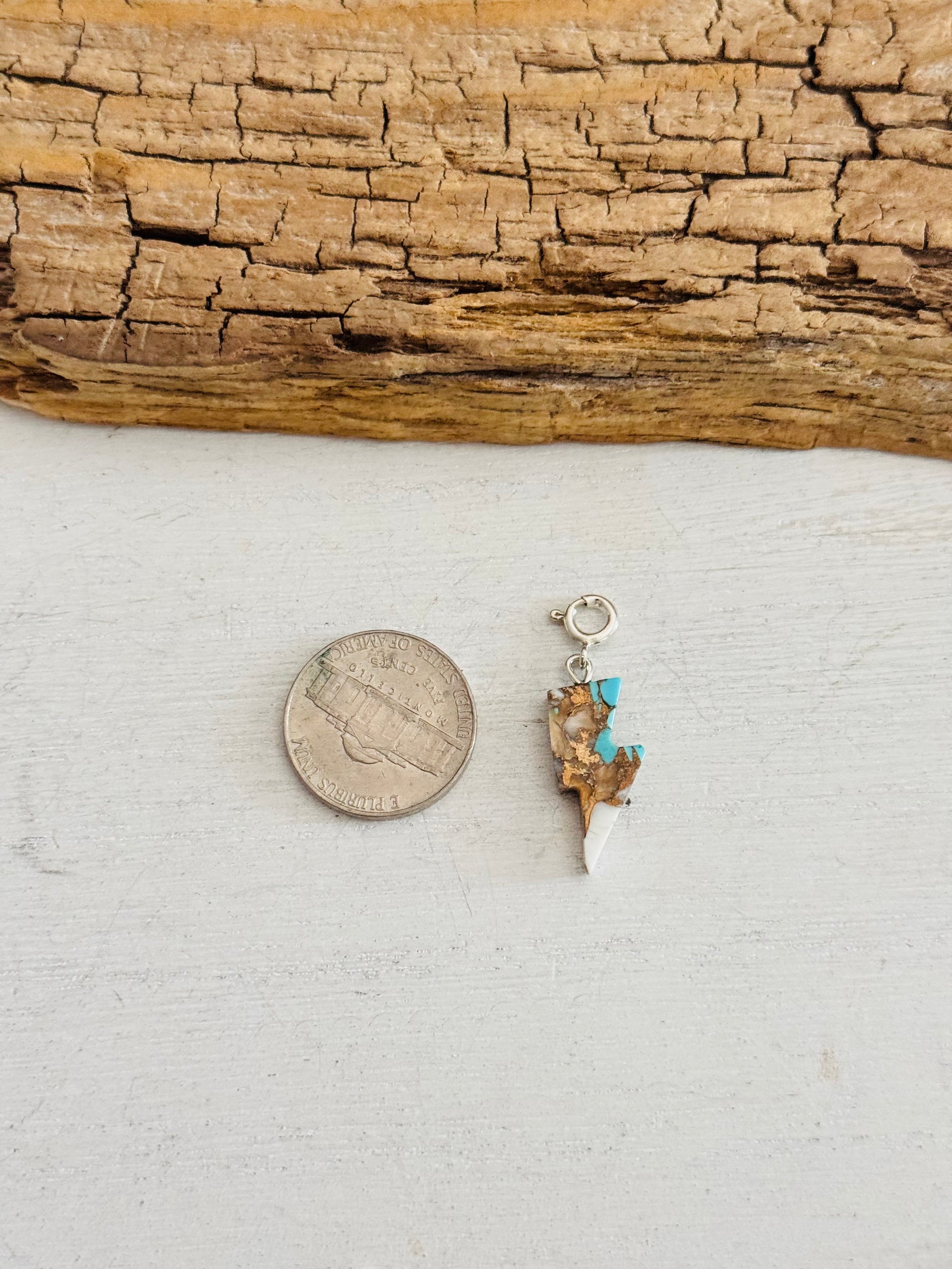 Navajo Made Mohave Turquoise & Sterling Silver Lightning Bolt Charms