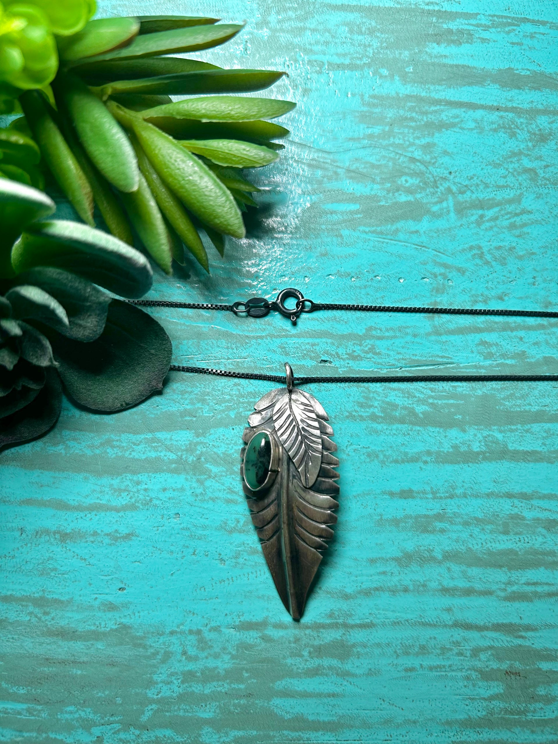 Navajo Made New Lander Variscite & Sterling Silver Necklace