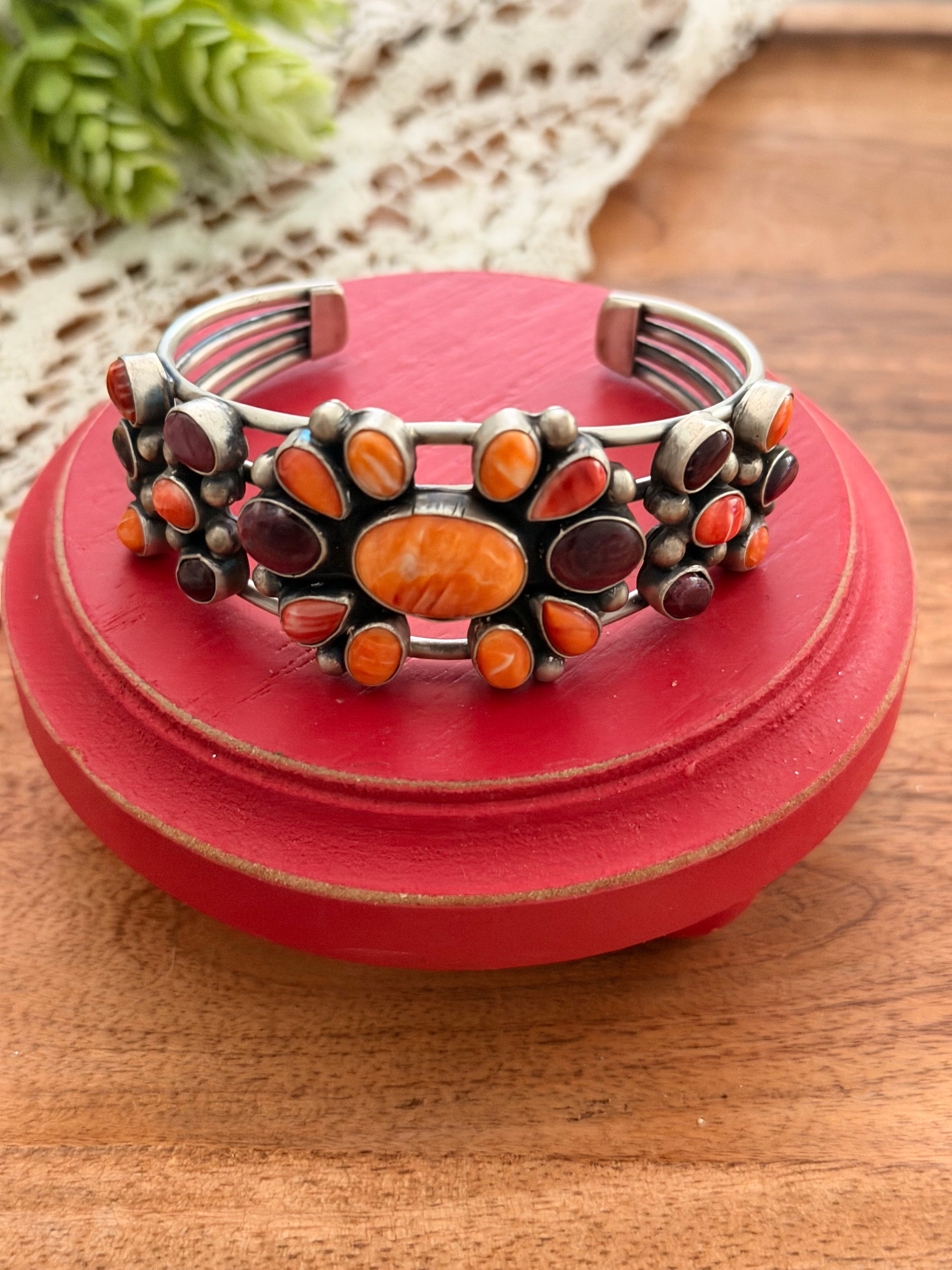 Kathleen Chavez Multi Stone & Sterling Silver Cluster Cuff Bracelet