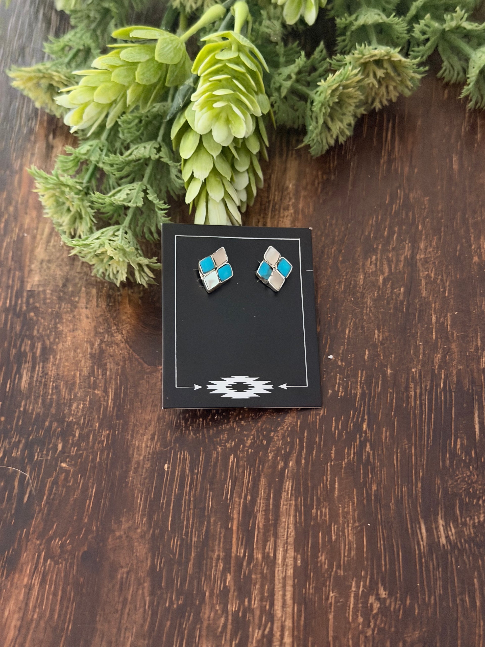 Zuni Made Multi Stone & Sterling Silver Post Inlay Earrings