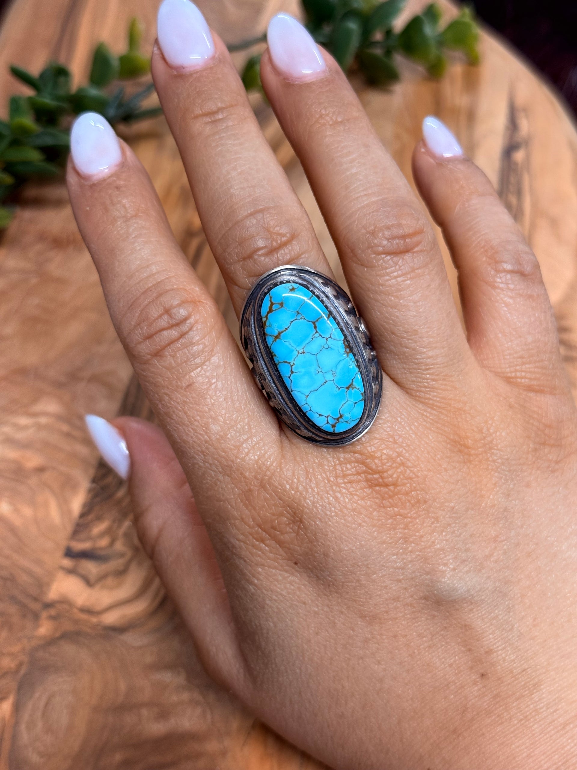 Southwest Handmade #8 Turquoise & Sterling Silver Ring Size 11